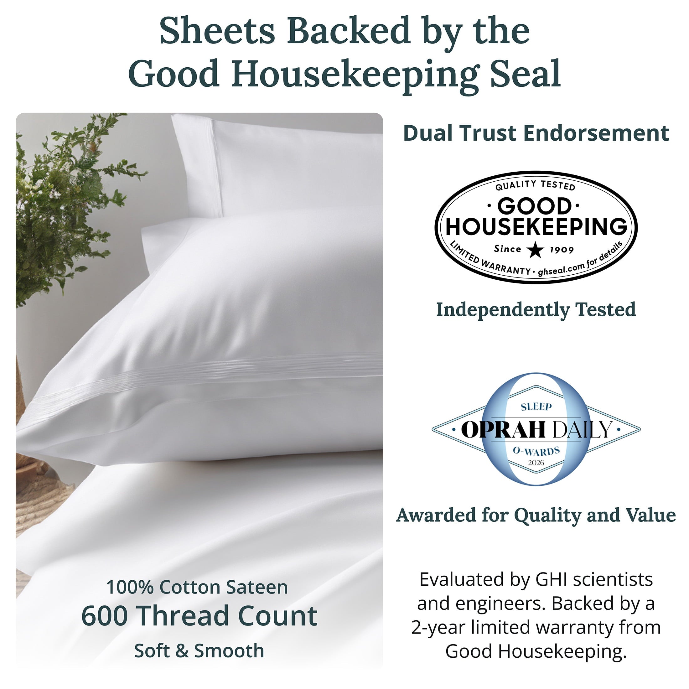 Cooling Sateen 100% Cotton Queen Sheets Set - 600 Thread Count 100% Cotton Sheets Queen, Sateen Deep Pocket Adult/Teen 4 Piece Bed Sh - Premium Ultra-Soft Pillowcase Pair for Sleeping Detail