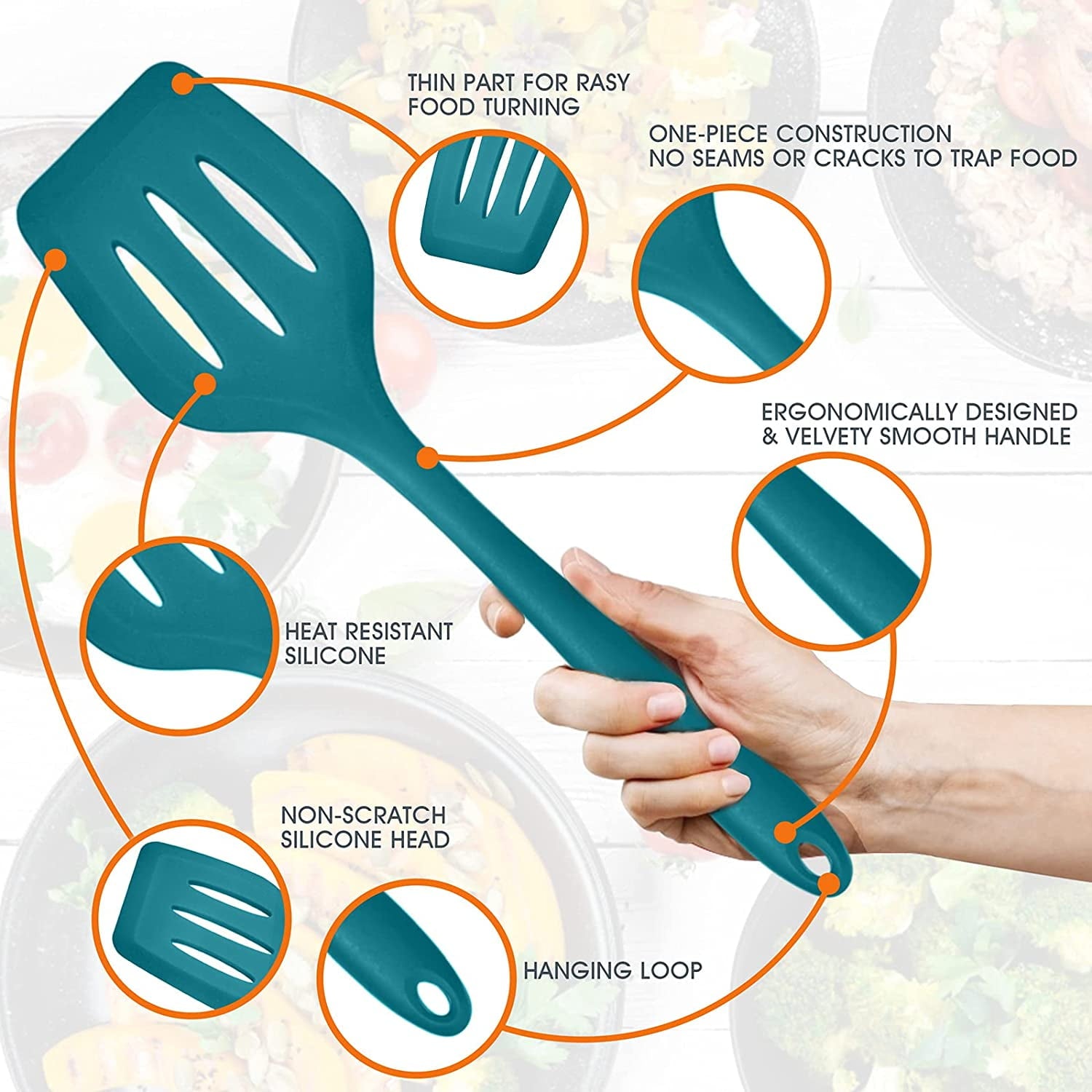 Ergonomic Cooking 15-Piece Kitchen Utensils Set, Silicone Cooking Utensils with Holder, Non-stick Cookware Friendly & Heat Resistant - ... - Heat-Resistant Silicone Cooking Spatula Turner Detail