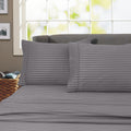 Breathable Luxury 600 100% Cotton Wrinkle Free Striped Sheet Set (Twin, Gray) - Cooling Hotel Quality Bedding Sheets and Pillowcases - Default Title