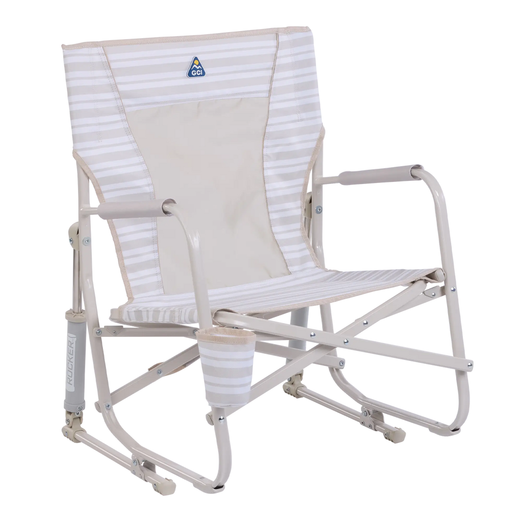 Heavy-Duty Freestyle Beach Rocker - Choice 712 - Heavy-Duty Kickback Rocker with Beverage Holder - Neutral Stripe