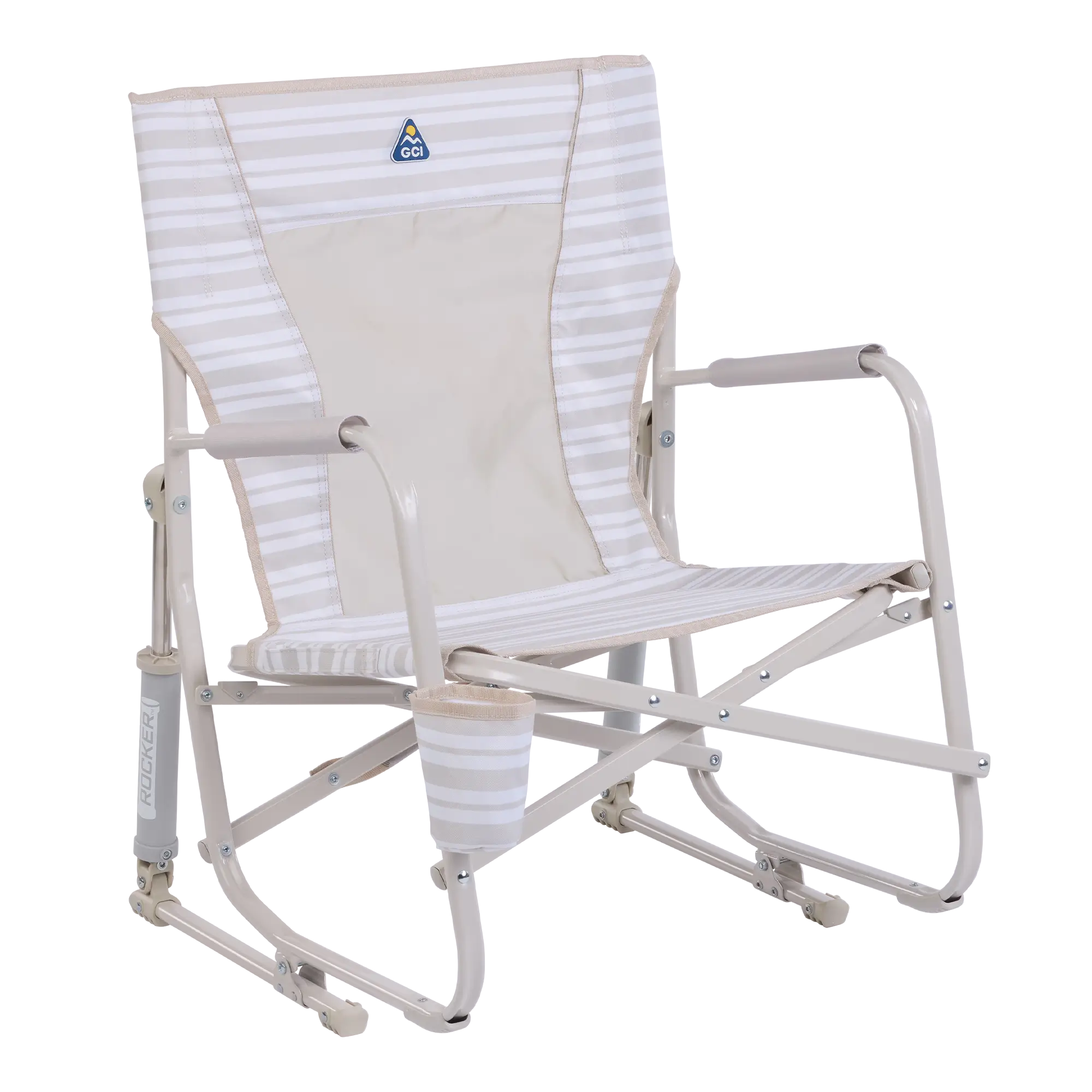 Heavy-Duty Freestyle Beach Rocker - Choice 712 - Heavy-Duty Kickback Rocker with Beverage Holder - Neutral Stripe