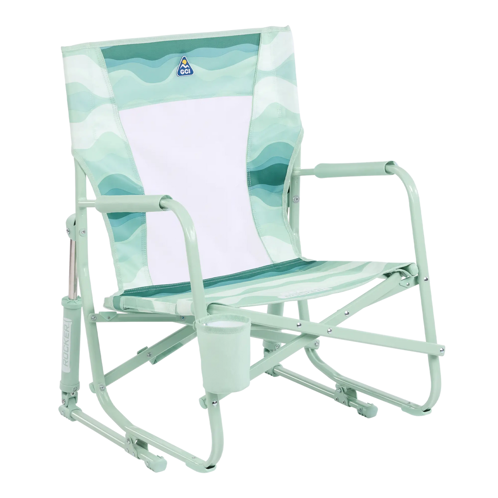 Heavy-Duty Freestyle Beach Rocker - Choice 712 - Heavy-Duty Kickback Rocker with Beverage Holder - Green Beach Wave