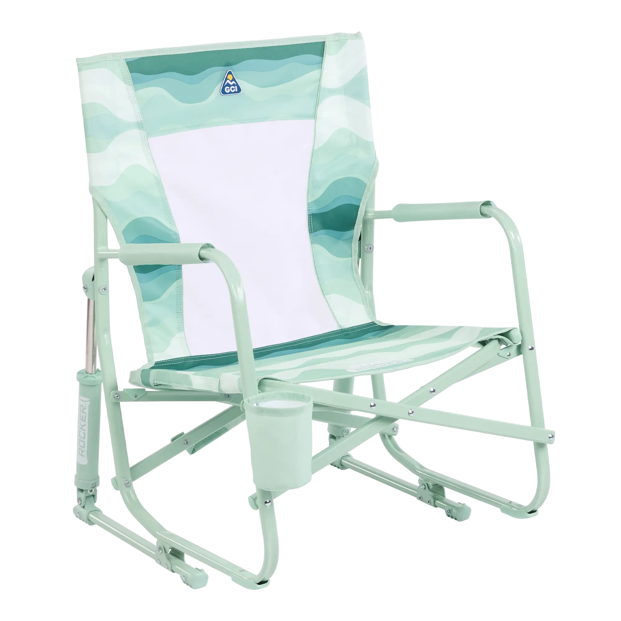 Heavy-Duty Freestyle Beach Rocker - Choice 712 - Heavy-Duty Kickback Rocker with Beverage Holder - Green Beach Wave