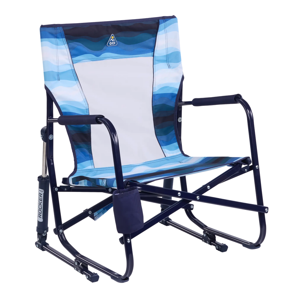 Heavy-Duty Freestyle Beach Rocker - Choice 712 - Heavy-Duty Kickback Rocker with Beverage Holder - Blue Beach Wave