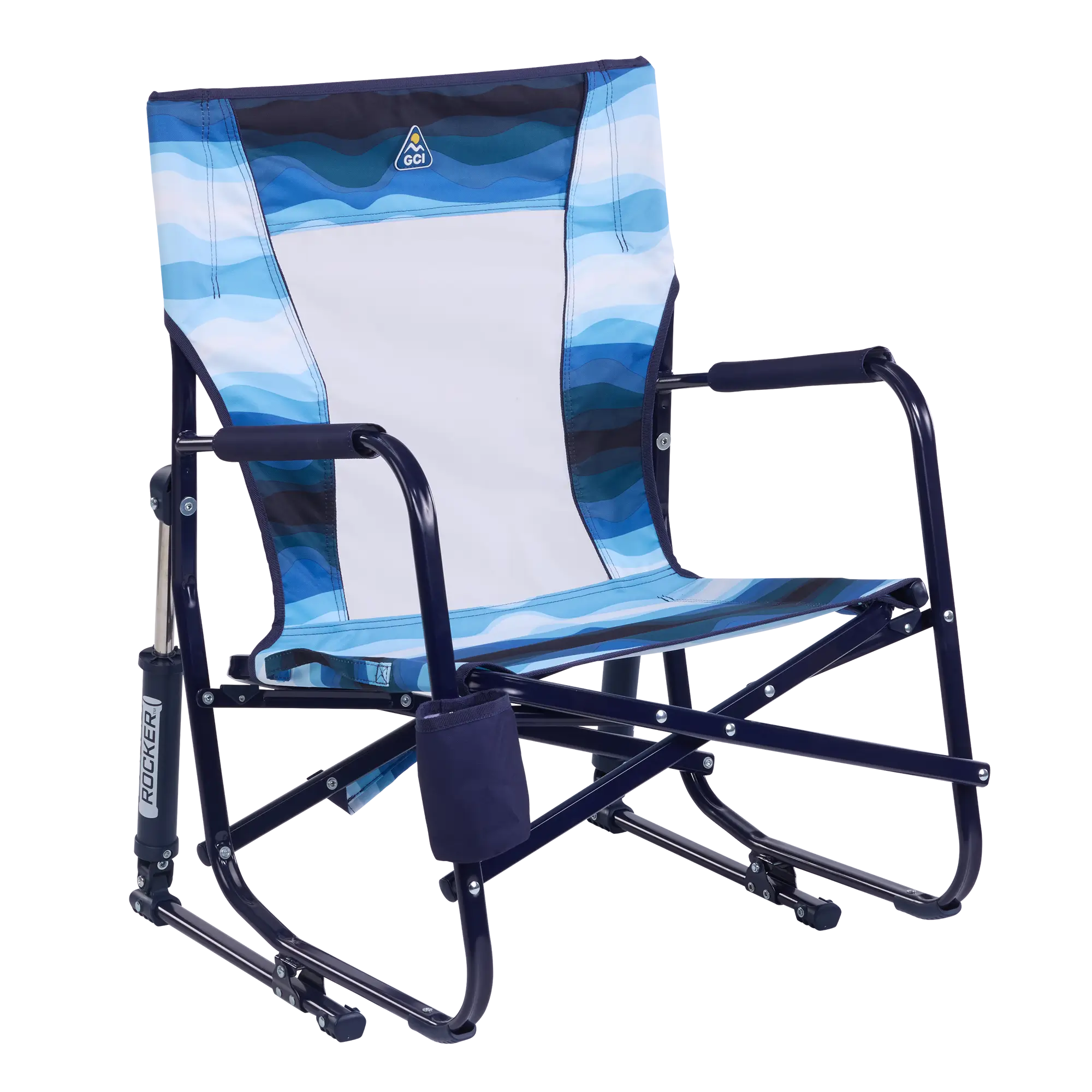 Heavy-Duty Freestyle Beach Rocker - Choice 712 - Heavy-Duty Kickback Rocker with Beverage Holder - Blue Beach Wave
