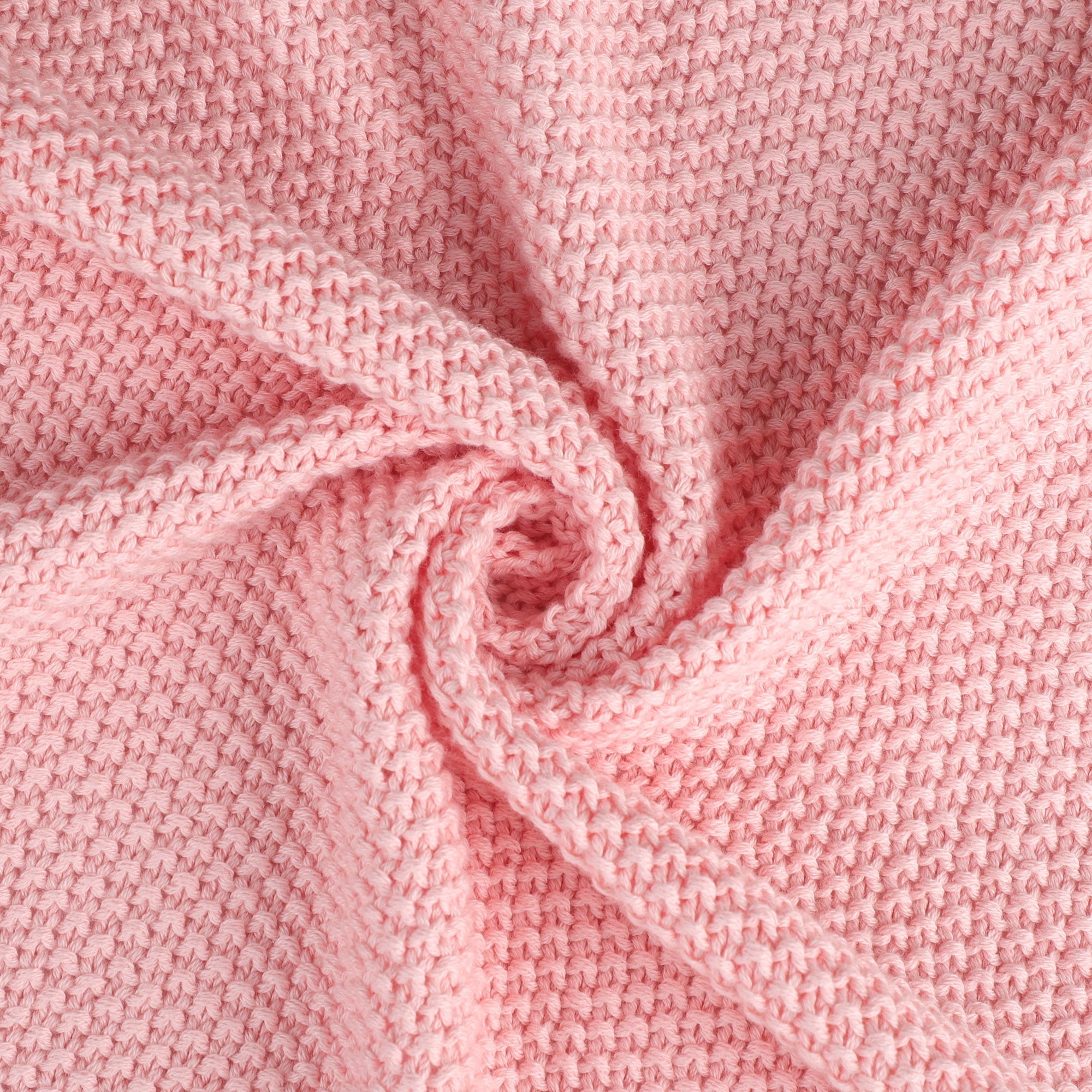 Lightweight Warm Pure Cotton Soft Cable Knit Throw Blanket Pink 50" x 70" - Luxury Knitted Decorative Throw Blanket with Fringes Detail