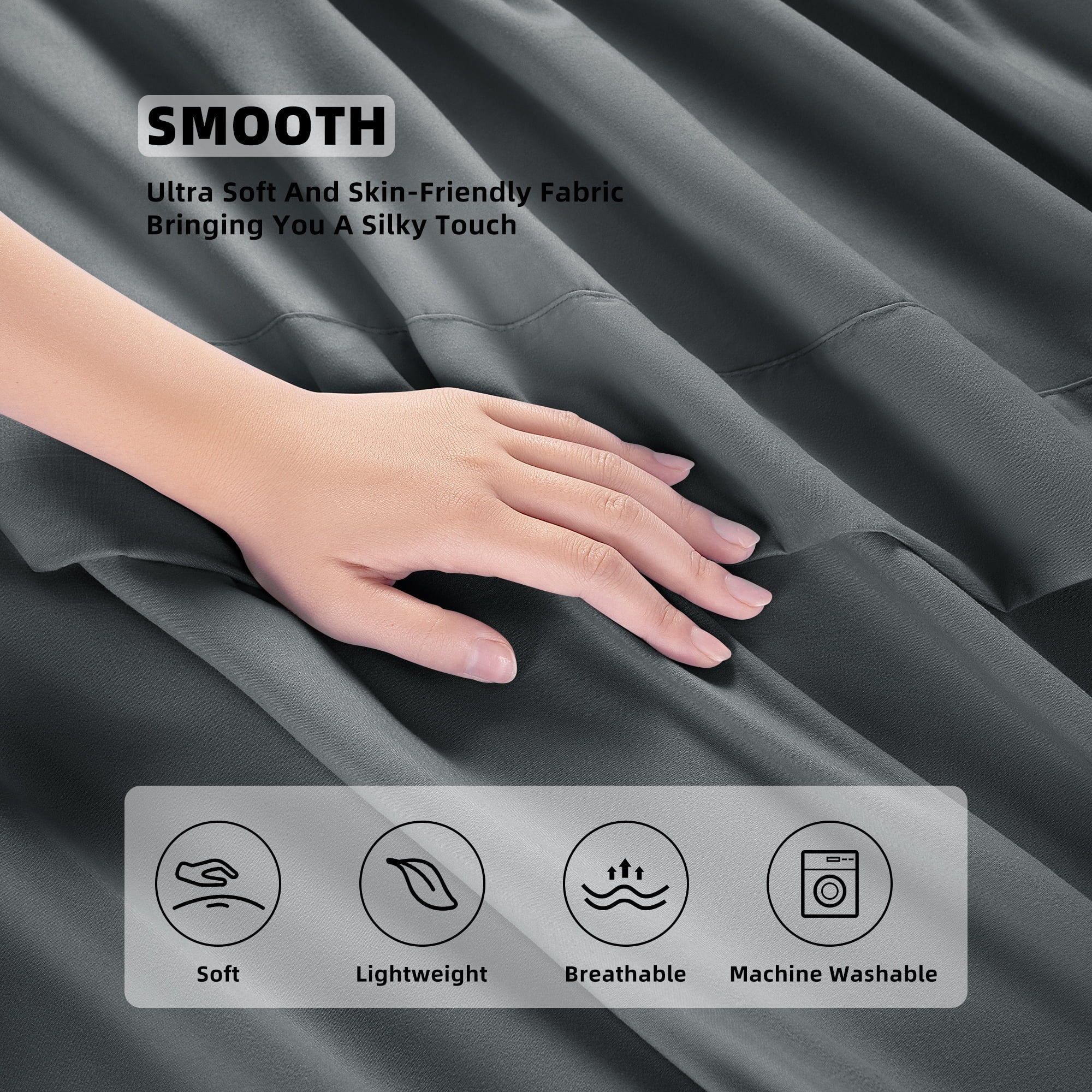Breathable Luxury Shilucheng 4 Pieces Luxury Bed Sheets Set, Plush Microfiber Bed Sheets, 16" Deep Pocket, Queen, Dark Gray - Luxury Bed Sheet Set with Deep Pockets Detail