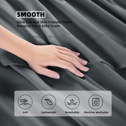 Breathable Luxury Shilucheng 4 Pieces Luxury Bed Sheets Set, Plush Microfiber Bed Sheets, 16" Deep Pocket, Queen, Dark Gray - Luxury Bed Sheet Set with Deep Pockets Detail