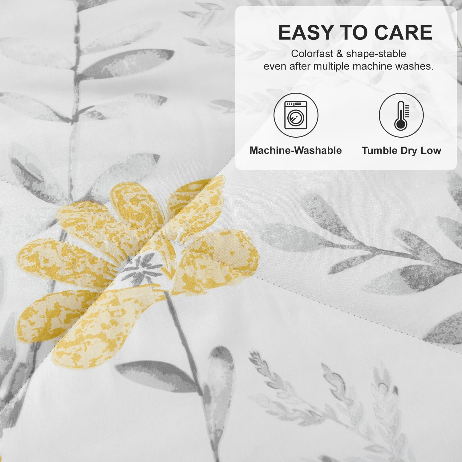 All-Season 3 Piece Comforter Set Queen Yellow Floral Quilt Microfiber Patchwork Bedspread - Hypoallergenic Ultra-Fluffy Quilt for Winter Detail