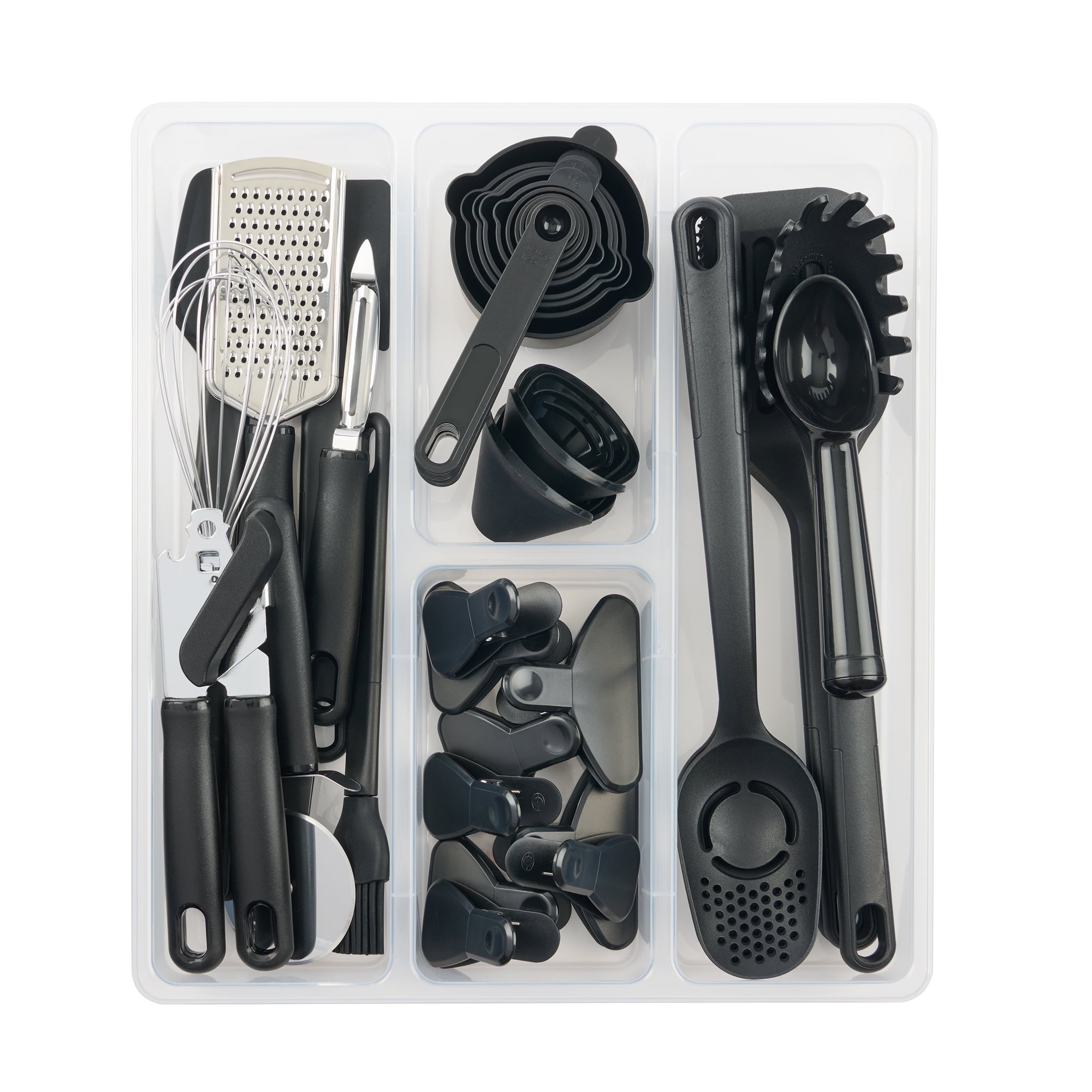 Seamless One-Piece 36 Piece Kitchen Gadget Set with Kitchen Cooking Utensils, and Drawer Organizer, Black - Heat-Resistant Silicone Cooking Spatula Turner Detail