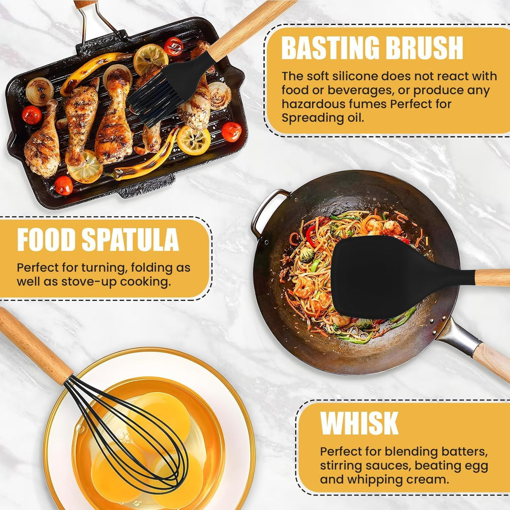 Non-Stick Safe Kitchen Utensils Set- 19 Pcs Silicone Cooking Utensils Set for Nonstick Cookware-Silicone Spatulas Set, Kitchen Gadge... - Durable Turner & Ladle Utensil Set for Home Chefs Detail