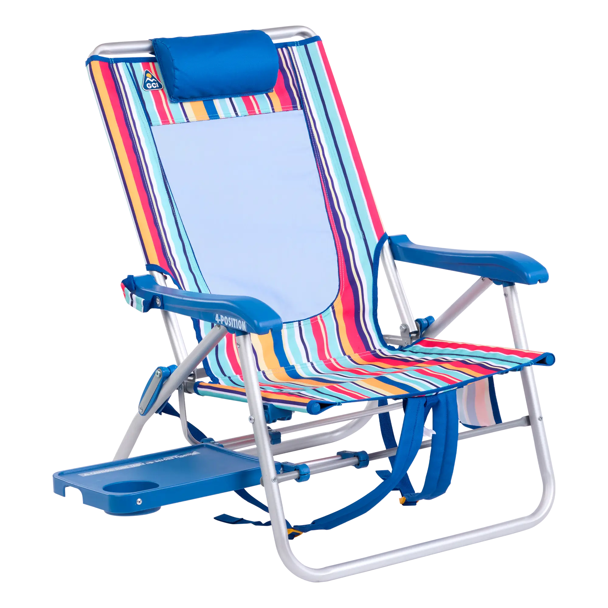 Backpack Travel Big Surf with Slide Table - Choice 334 - Rust-Resistant Aluminum Sand-Friendly Lounge Chair - Multi Stripe
