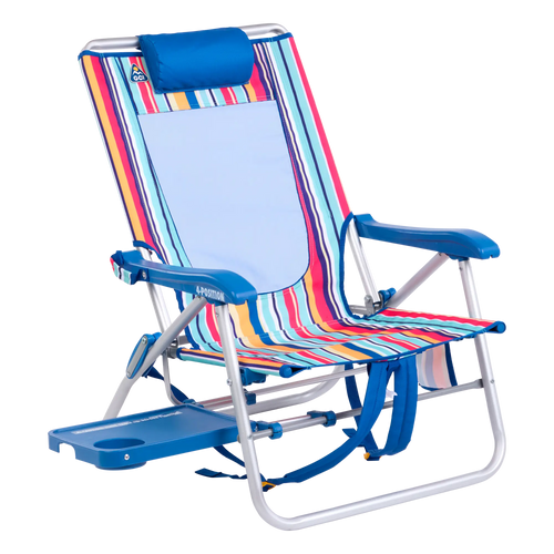 Backpack Travel Big Surf with Slide Table - Choice 334 - Rust-Resistant Aluminum Sand-Friendly Lounge Chair - Multi Stripe