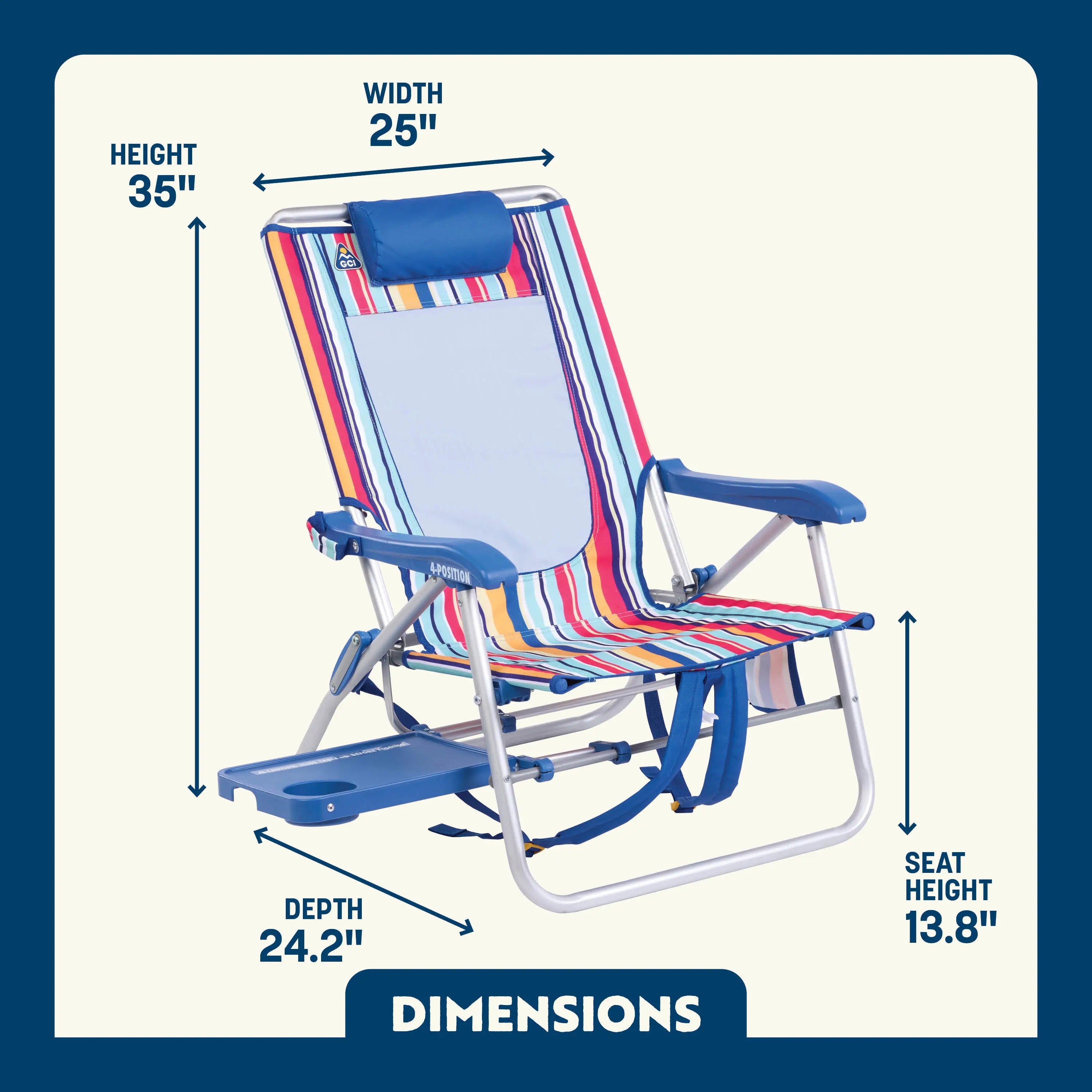Backpack Travel Big Surf with Slide Table - Choice 334 - Rust-Resistant Aluminum Sand-Friendly Lounge Chair Detail