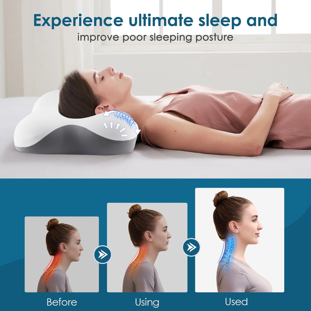 Decorative Plump Memory Foam Bed Pillow for Pain Relief,Ergonomic Memory Foam Pillows for Sleeping for Side Back Stomach&Sleepers with... - Ergonomic Memory Foam Pillow for Neck Pain Support Detail