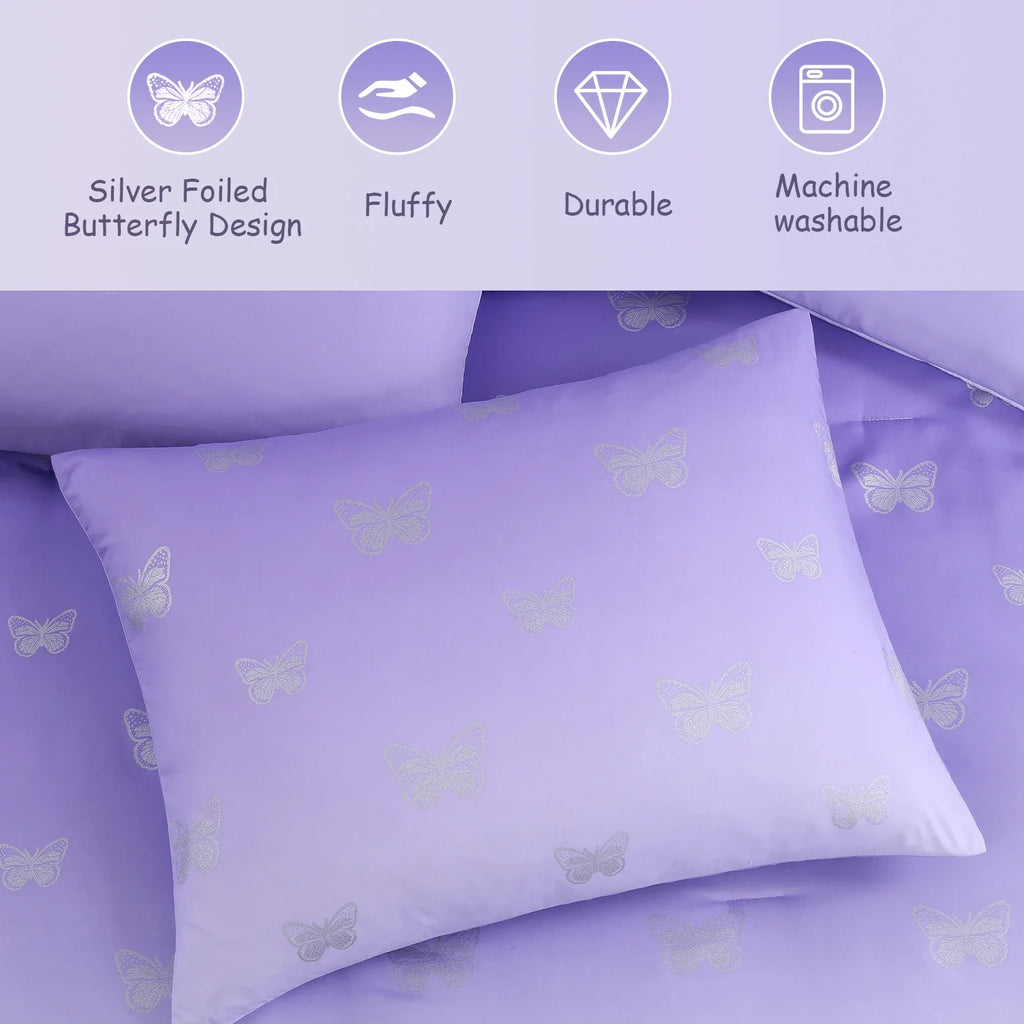Luxurious Quilted gold foil Design 7-piece Bed in a Bag Comforter Set with Sheets,Purple/Silver Butterflies,Full - All-Season Down Alternative Comforter Insert Detail