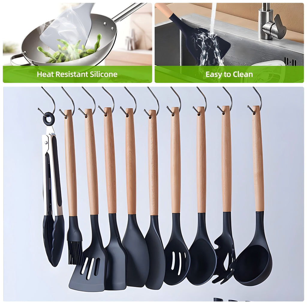 Non-Stick Safe Kitchen Utensils Set- 19 Pcs Silicone Cooking Utensils Set for Nonstick Cookware-Silicone Spatulas Set, Kitchen Gadge... - Durable Turner & Ladle Utensil Set for Home Chefs Detail