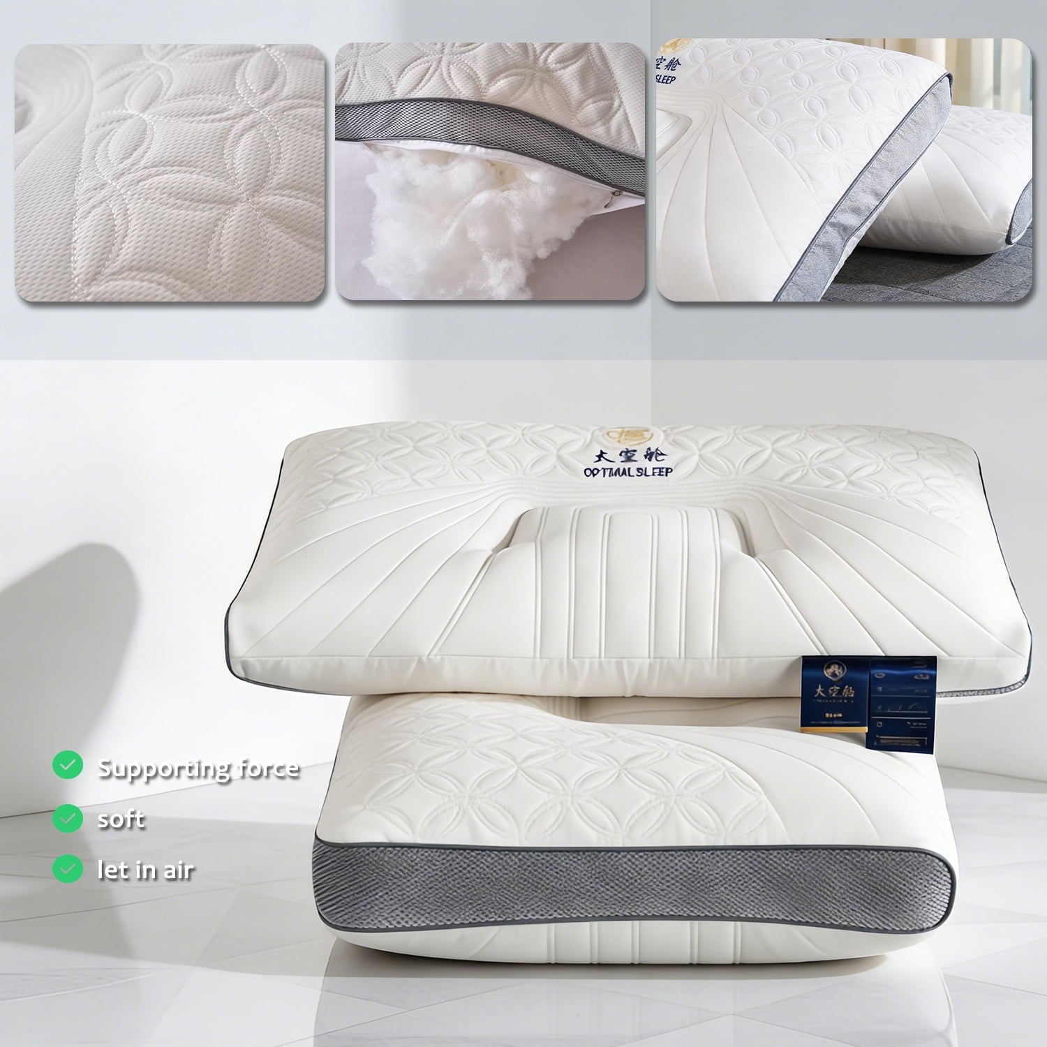 Fluffy Shredded 2-Pack Space Capsule Bed Pillow (29.13" x 18.9") - Plush and Supportive - Orthopedic Shredded Foam Bed Pillow Set Detail