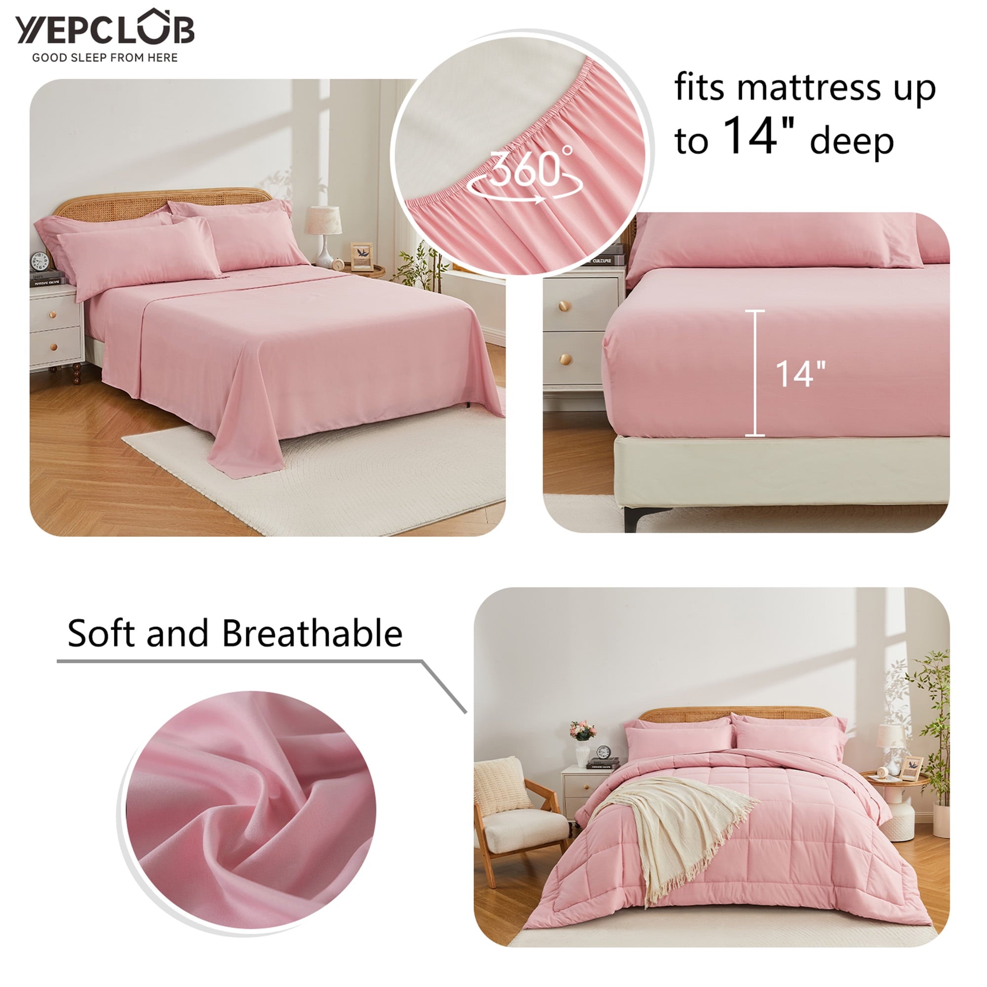 Heavyweight Warmth 7-Piece Queen Size Comforter Set,Pink Reversible Bed in a Bag,All Season Solid Bedding Set with Sheets,Pillowcases & ... - Luxurious Quilted Duvet Cover Set Detail