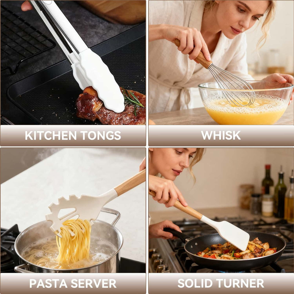 Premium Silicone Kitchen Utensils Set for Cooking, 11 Cooking Utensils, 6 Knife set Beige,3 Utensil Sets,utensilios de cocina - Heat-Resistant Silicone Cooking Spatula Turner Detail