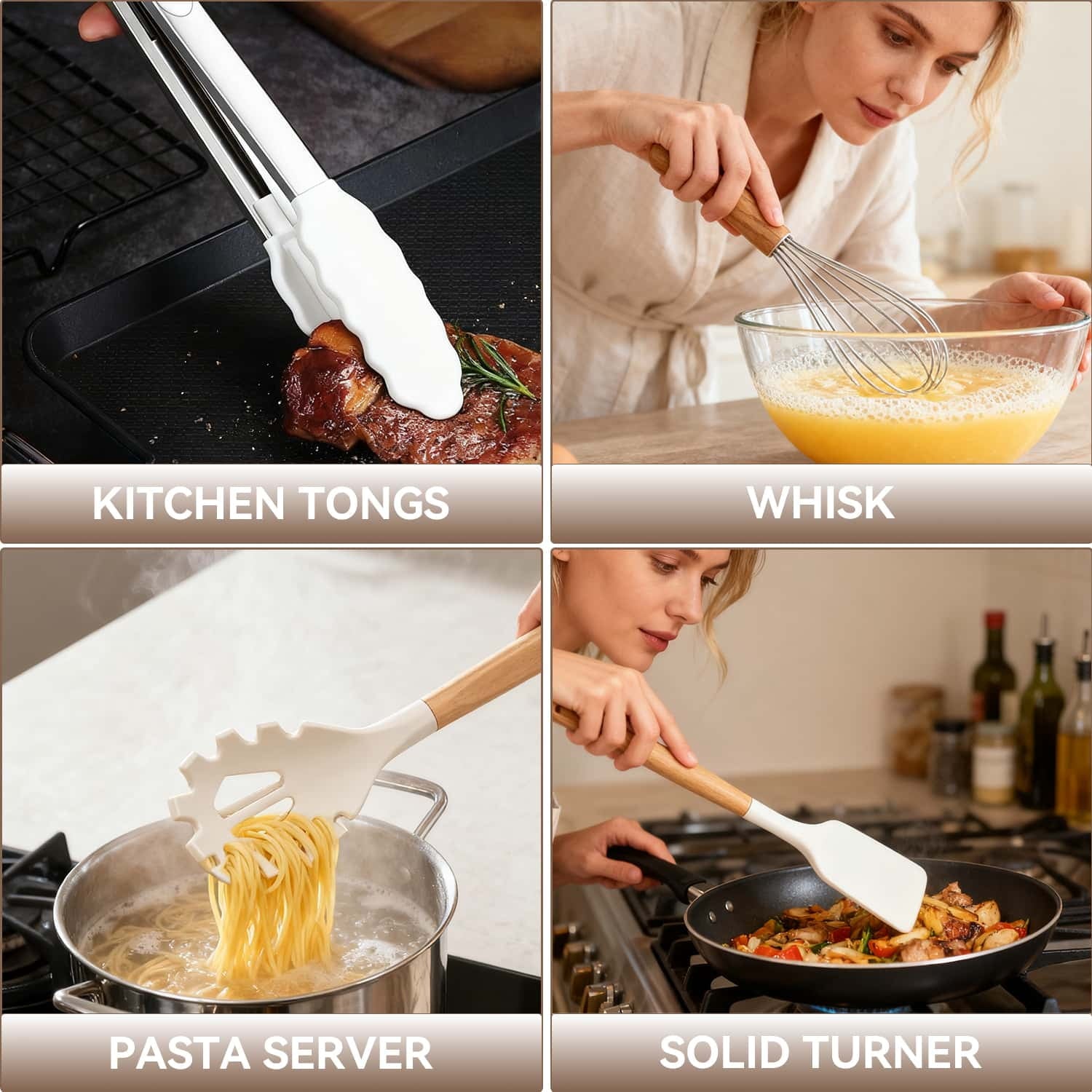 Durable Steel Kitchen Utensils Set for Cooking, 11 Cooking Utensils, 6 Knife set Beige,3 Utensil Sets,utensilios de cocina - High-Precision Culinary Tool for Baking & Cooking Detail