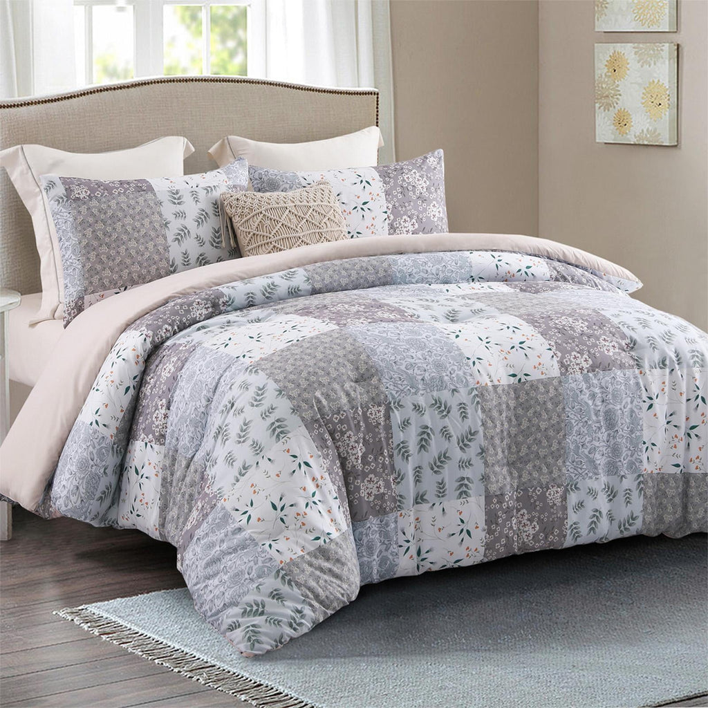 Heavyweight Warmth 3-Piece Queen Comforter Set, Soft Reversible Bedding Comforter Sets, Patchwork Printed Down Alternative Comforter Duv... - Luxurious Quilted Duvet Cover Set Detail