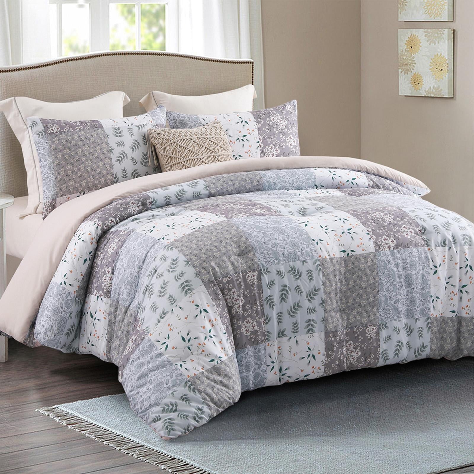Heavyweight Warmth 3-Piece Queen Comforter Set, Soft Reversible Bedding Comforter Sets, Patchwork Printed Down Alternative Comforter Duv... - Luxurious Quilted Duvet Cover Set Detail