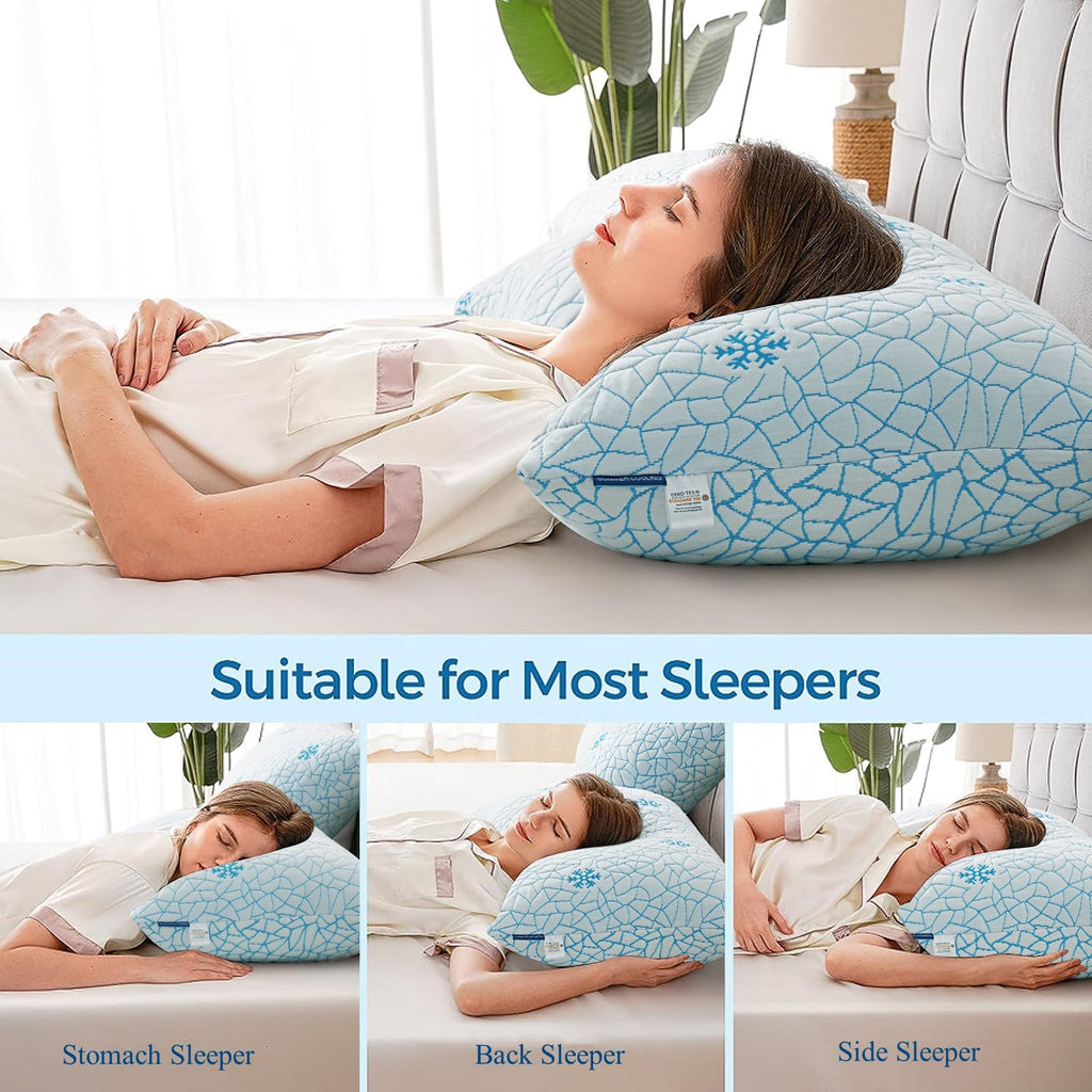 Orthopedic Support Cooling Memory Foam Queen Pillows Set of 2,Adjustable Support & Heat Dissipation Tech for Side,Back,Stomach & Hot Sle... - Decorative Throw Pillow Cushion for Sofa & Bed Detail