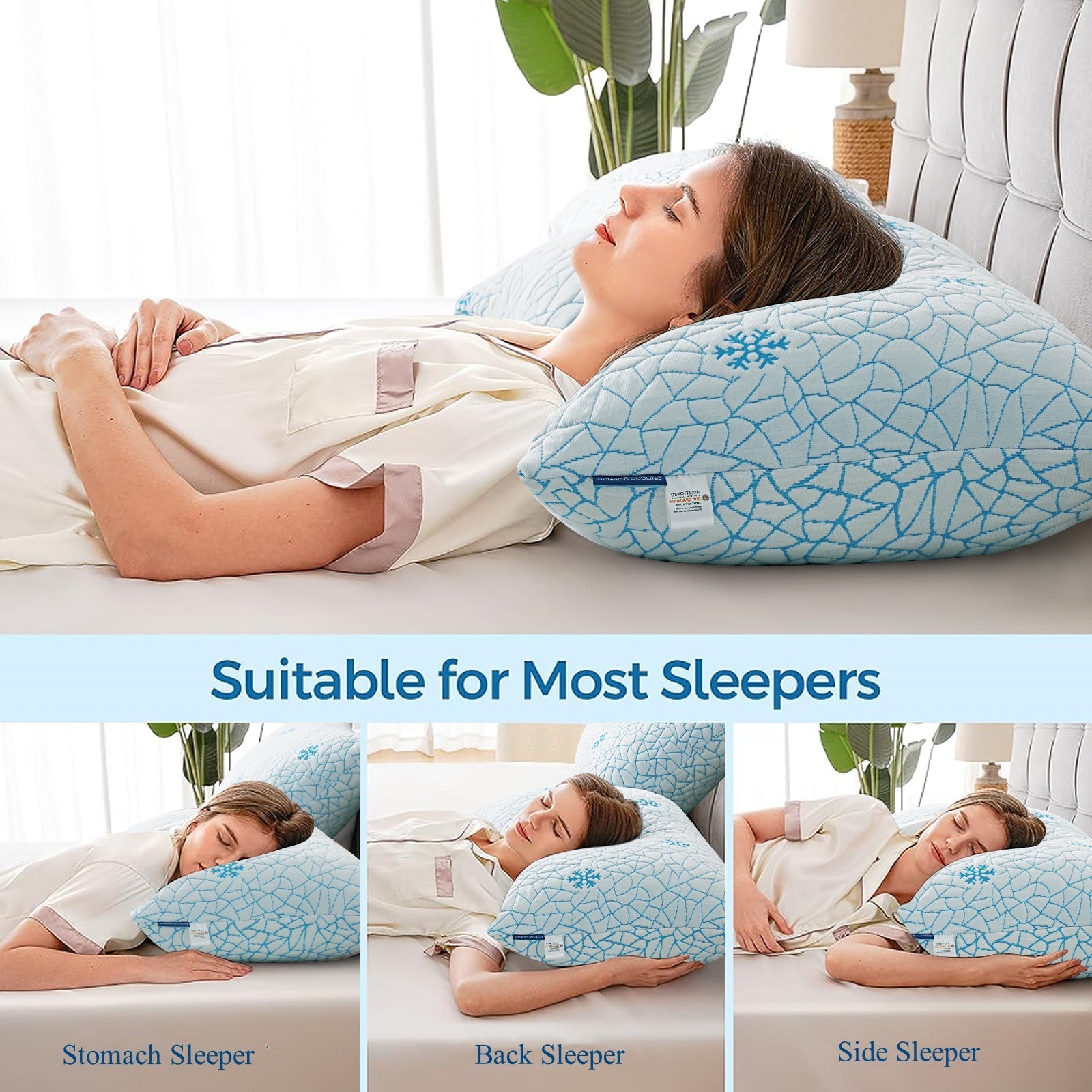 Orthopedic Support Cooling Memory Foam Queen Pillows Set of 2,Adjustable Support & Heat Dissipation Tech for Side,Back,Stomach & Hot Sle... - Decorative Throw Pillow Cushion for Sofa & Bed Detail