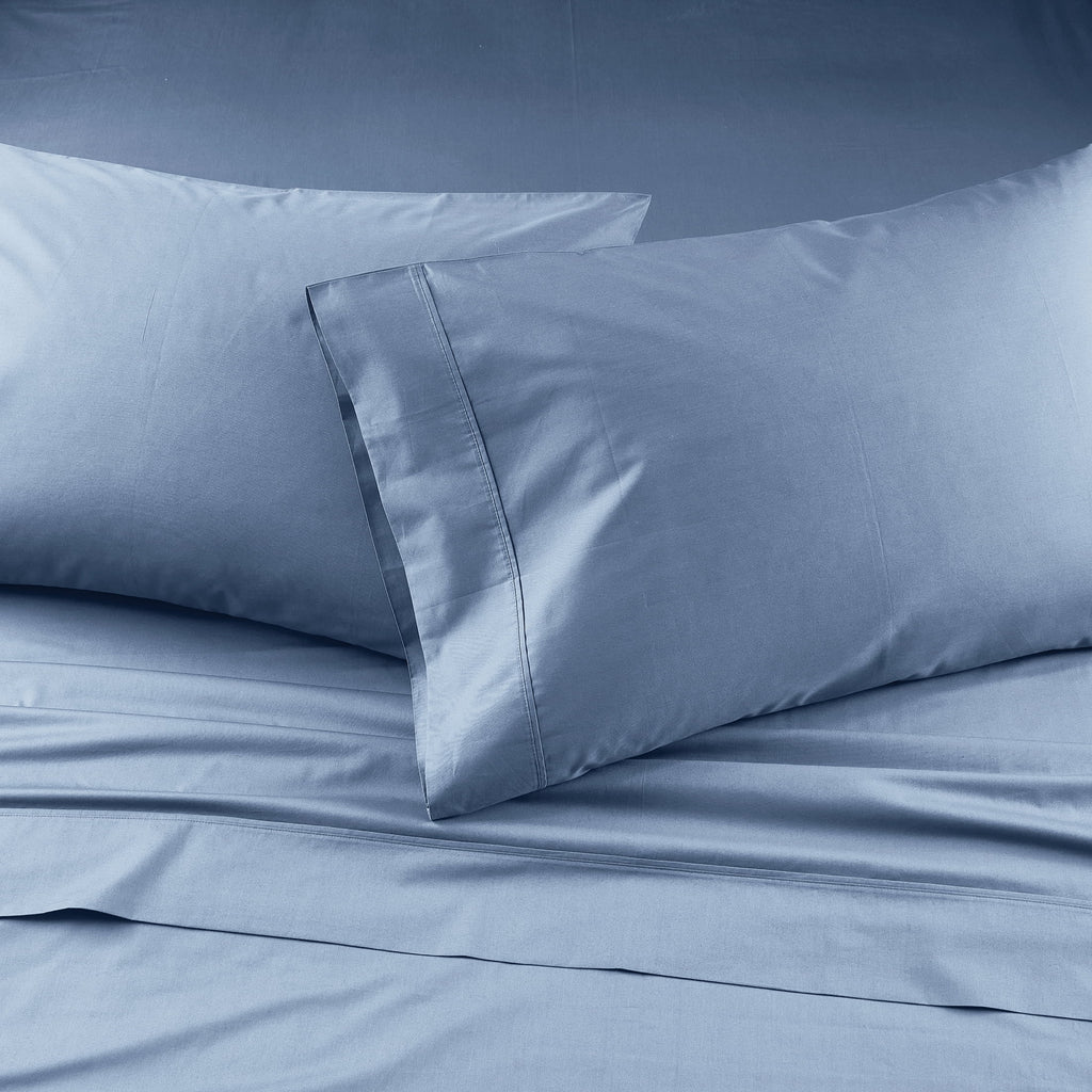 Wrinkle-Resistant Cool & Crisp 3-Piece 300 Thread Count Blue Water Cotton Percale Sheet Set, Twin - Luxury Bed Sheet Set with Deep Pockets Detail