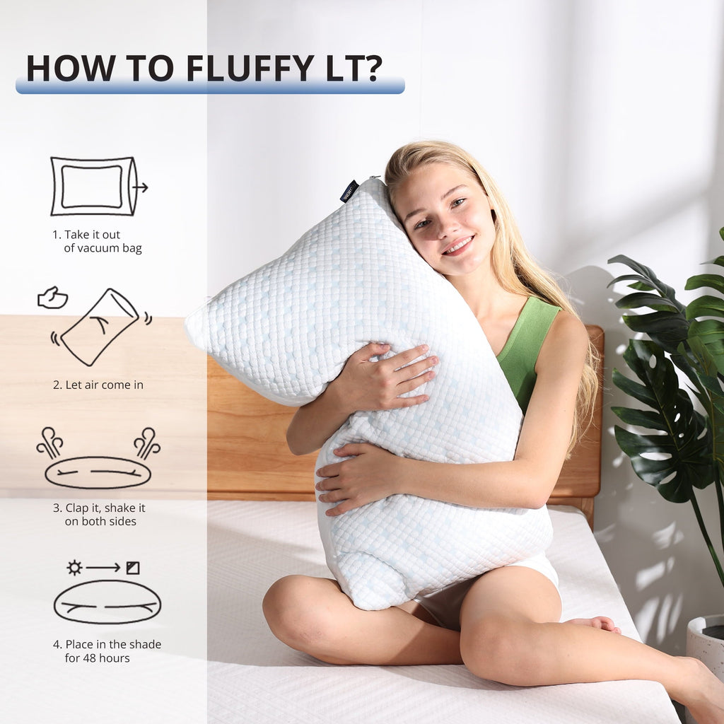 Decorative Plump 2-Pack Adjustable Cooling Bed Pillows, Shredded Memory Foam Pillows Set of 2, Standard Queen, Dual Sides - Ergonomic Memory Foam Pillow for Neck Pain Support Detail