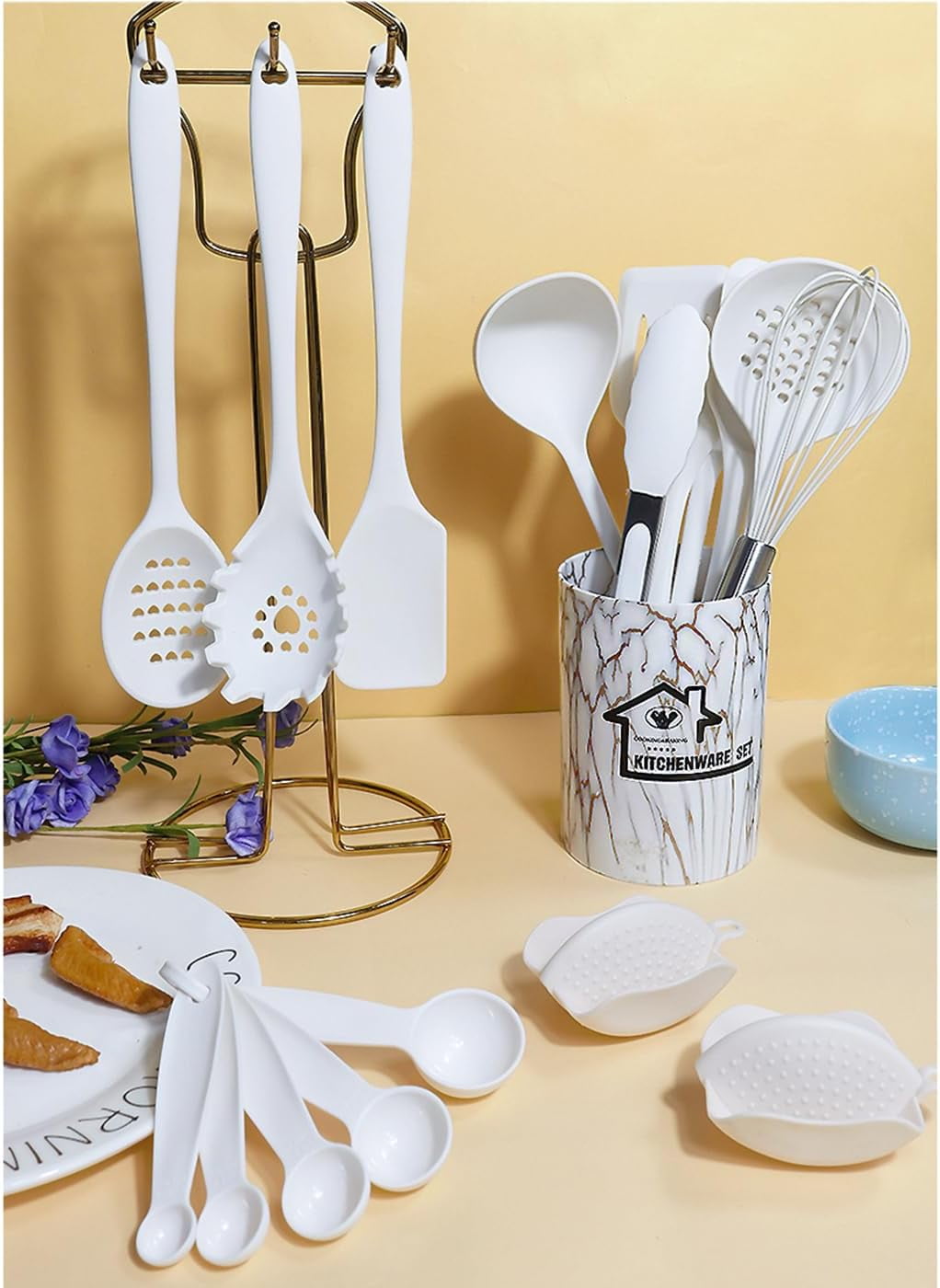 Heat-Resistant Silicone Cooking Utensils Set - 446°F Heat Resistant Kitchen Utensils,Turner Tongs,Spatula,Spoon,Brush,Whisk,Kitchen ... - Heat-Resistant Silicone Cooking Spatula Turner Detail