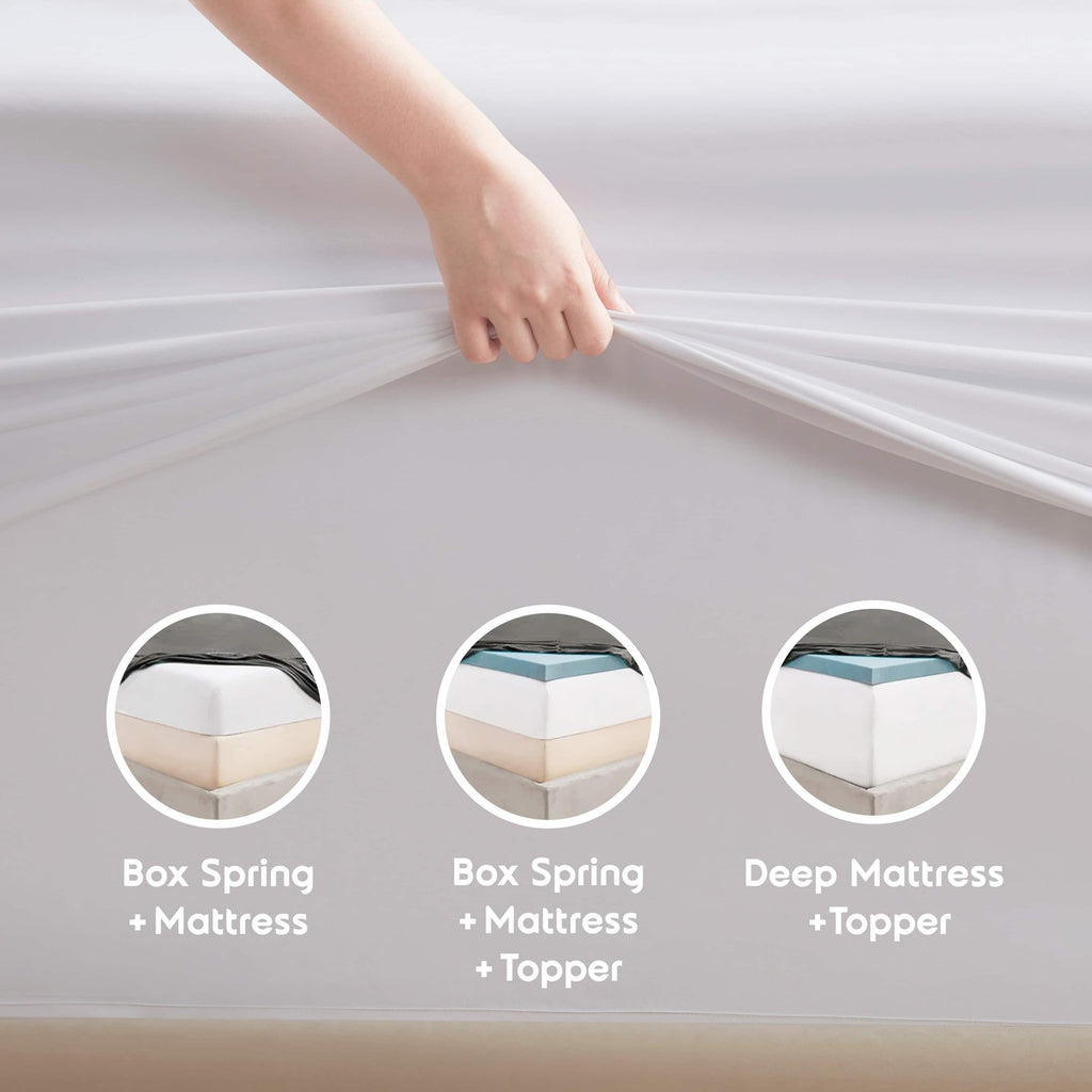 Wrinkle-Resistant Set, Hotel Style Deep Pocket 4 Piece Bed , Luxury Soft Microfiber Sheet Sets, White - Luxury Bed Sheet Set with Deep Pockets Detail