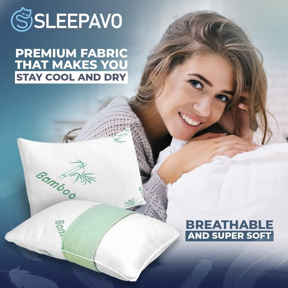 Fluffy Shredded Memory Foam Pillows Queen Size Set of 2 - Cooling Bed Pillows for Sleeping - Back, Stomach, Side Sleeper Firm, Comfy ... - Decorative Throw Pillow Cushion for Sofa & Bed Detail
