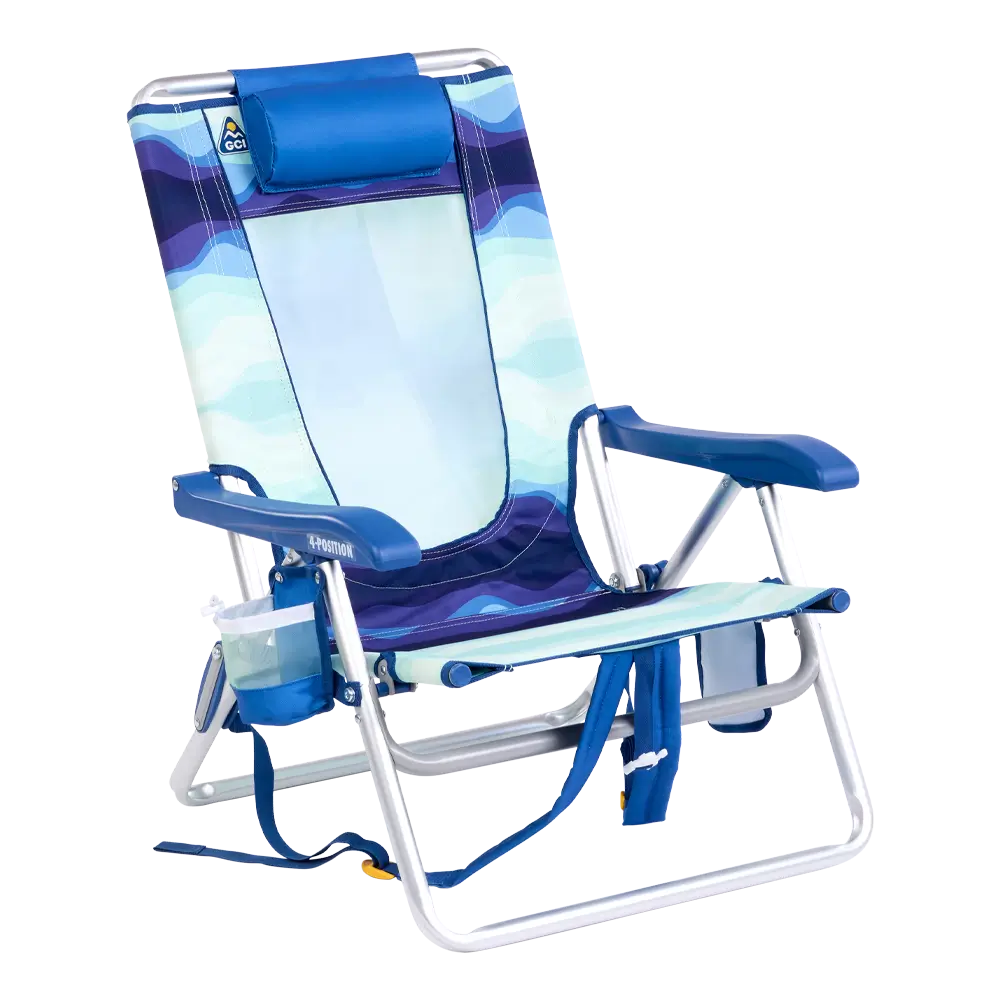 Reclining Beach Backpack Beach Chair - Choice 709 - Multi-Position Outdoor Beach Chair with Pillow - Wave