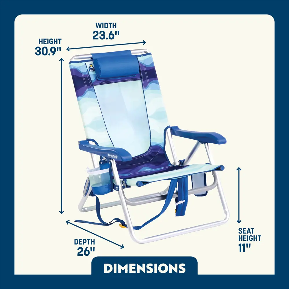 Reclining Beach Backpack Beach Chair - Choice 709 - Multi-Position Outdoor Beach Chair with Pillow Detail