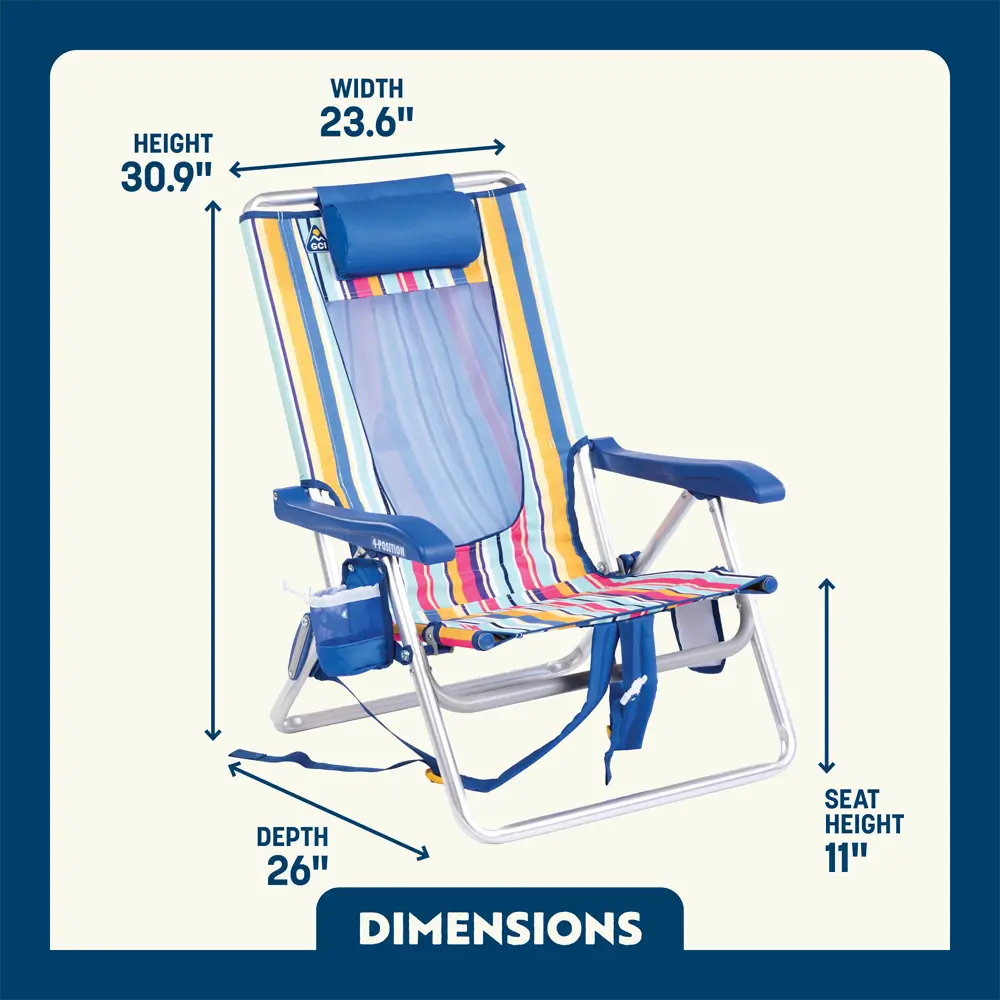 Reclining Beach Backpack Beach Chair - Choice 709 - Multi-Position Outdoor Beach Chair with Pillow Detail