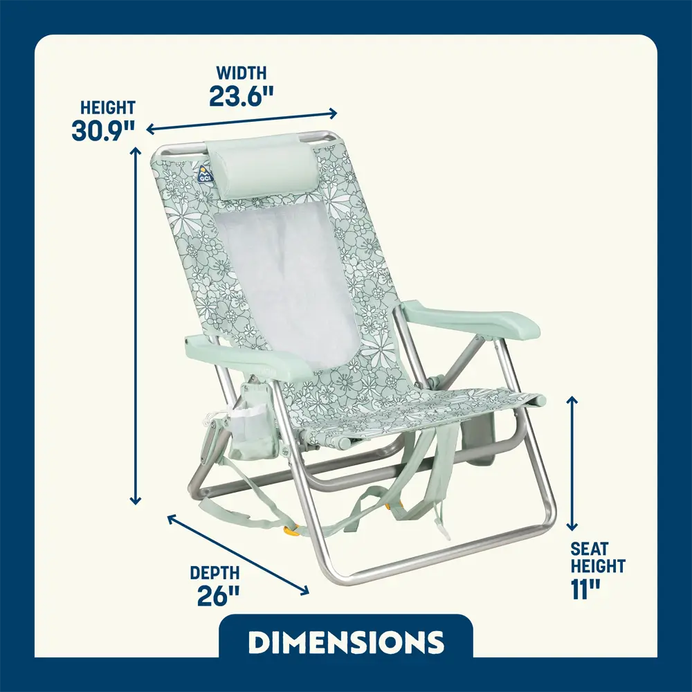 Reclining Beach Backpack Beach Chair - Choice 709 - Multi-Position Outdoor Beach Chair with Pillow Detail