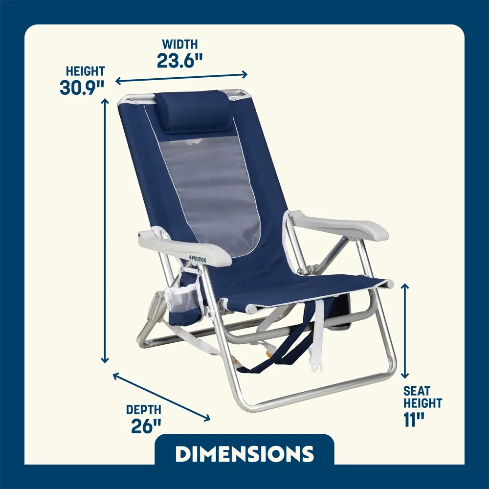 Reclining Beach Backpack Beach Chair - Choice 709 - Multi-Position Outdoor Beach Chair with Pillow Detail