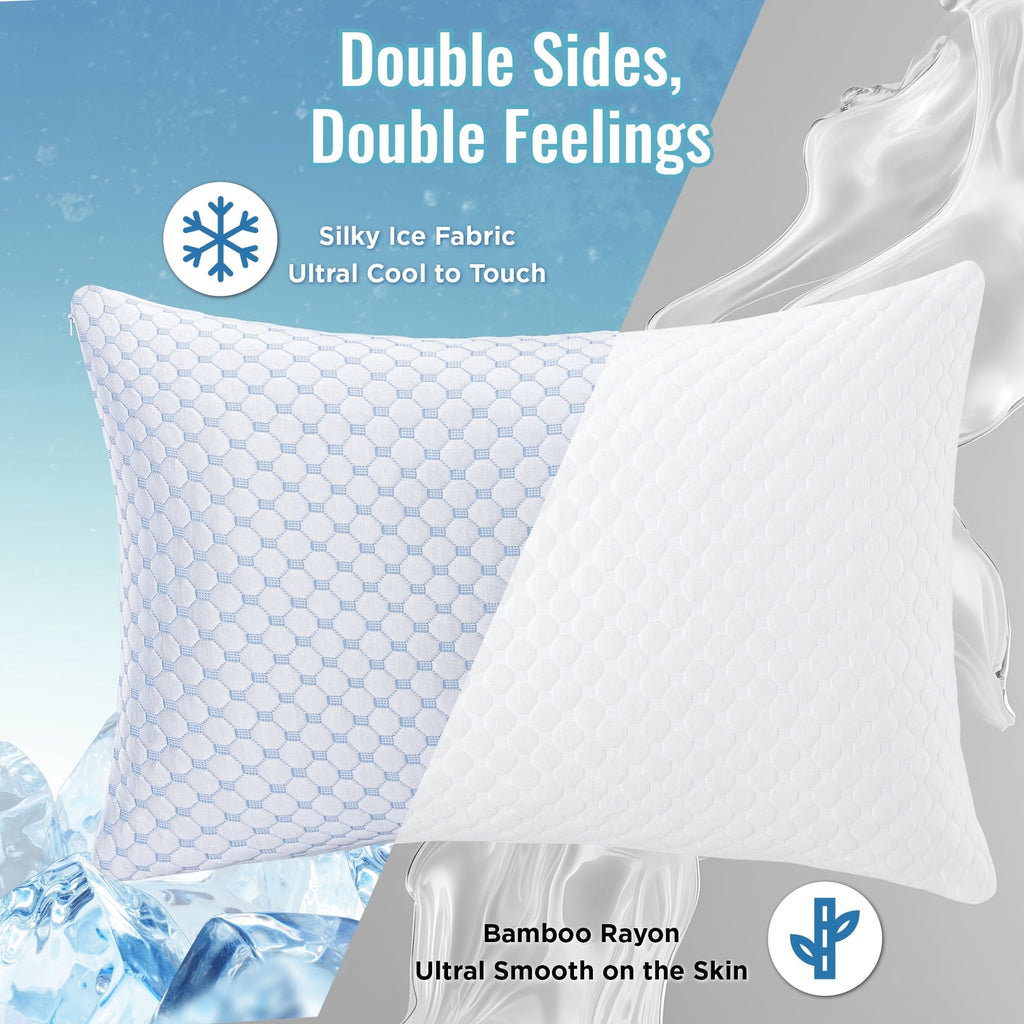 Decorative Plump 2 Pack Cooling Pillow for Sleeping, Memory Foam Pillows Cool Bed Pillows Hotel Reversible Pillow with Washable Remova... - Decorative Throw Pillow Cushion for Sofa & Bed Detail