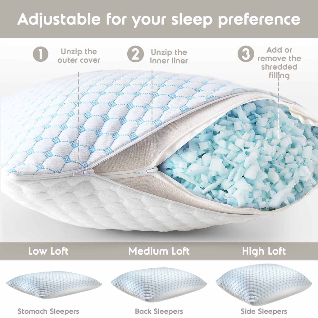 Ergonomic Memory Foam Cooling Pillows for Bed, Memory Foam Bed Pillow, Queen Pillows 20” X 28”, 2 Pack - Decorative Throw Pillow Cushion for Sofa & Bed Detail