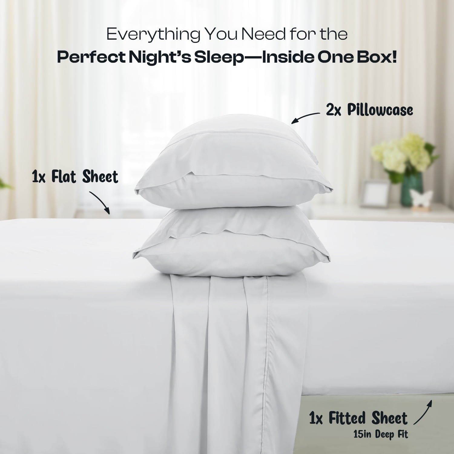 Premium Egyptian Cotton IR 3 Piece 1800 Series Deep Pocket Soft Microfiber Solid Bed Sheet Set for Kids, White Twin Size - Premium Ultra-Soft Pillowcase Pair for Sleeping Detail