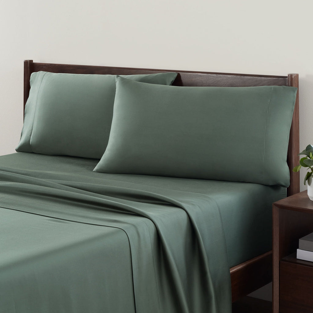Breathable Luxury 4-Piece & Silky Serenity 100% Bed Sheets Set, Flagstone, Queen - Breathable Egyptian Cotton Flat & Fitted Sheets Detail