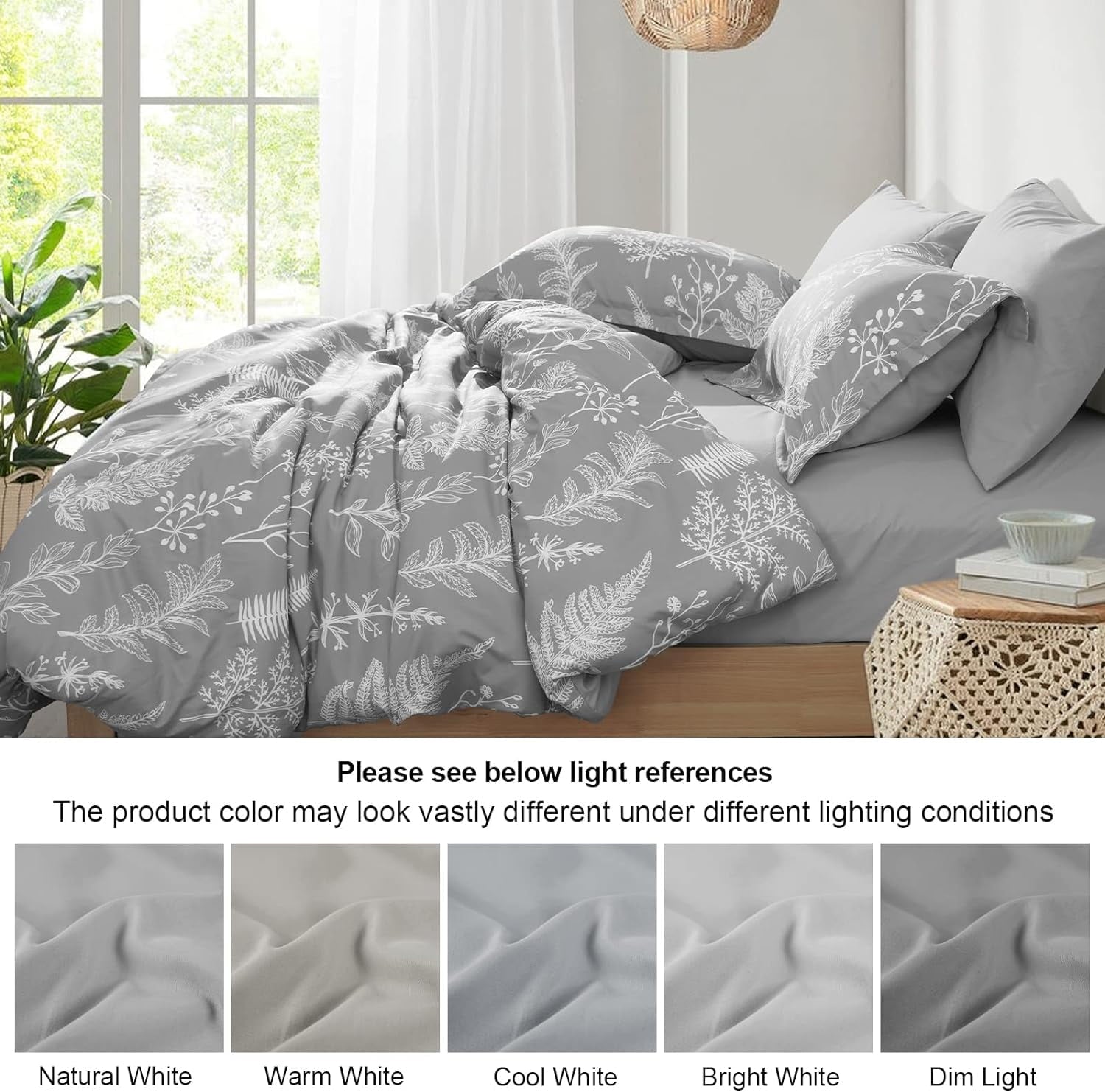 All-Season 7 Pieces Printed King Comforter Set, Lightweight Reversible Botanical Bedding Set Include Comforter, Pillow Shams, Fl... - Luxurious Quilted Duvet Cover Set Detail