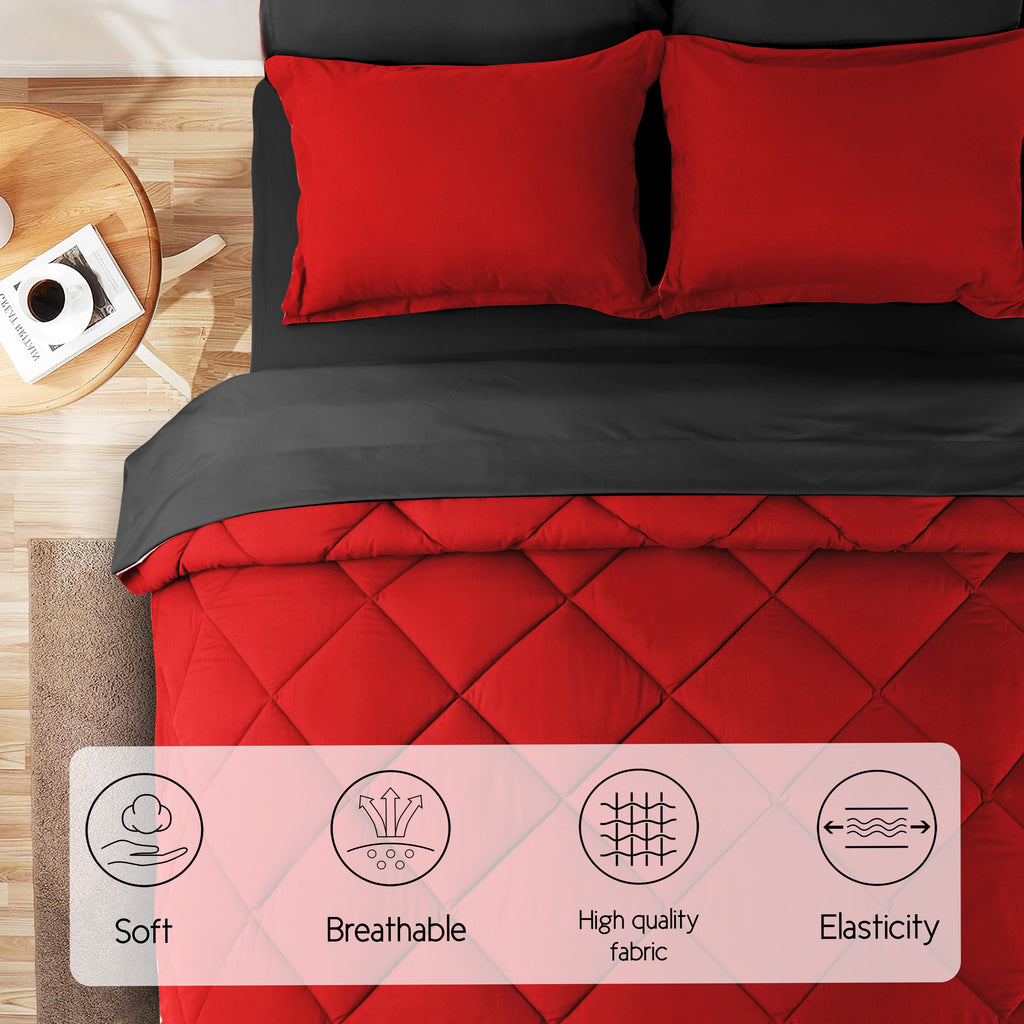 Fluffy Down Alternative 7 Piece Reversible Queen Comforter Set - Red Quilted Down Alternative Bedding All Season Super Soft Microfiber Bed in... - Luxurious Quilted Duvet Cover Set Detail