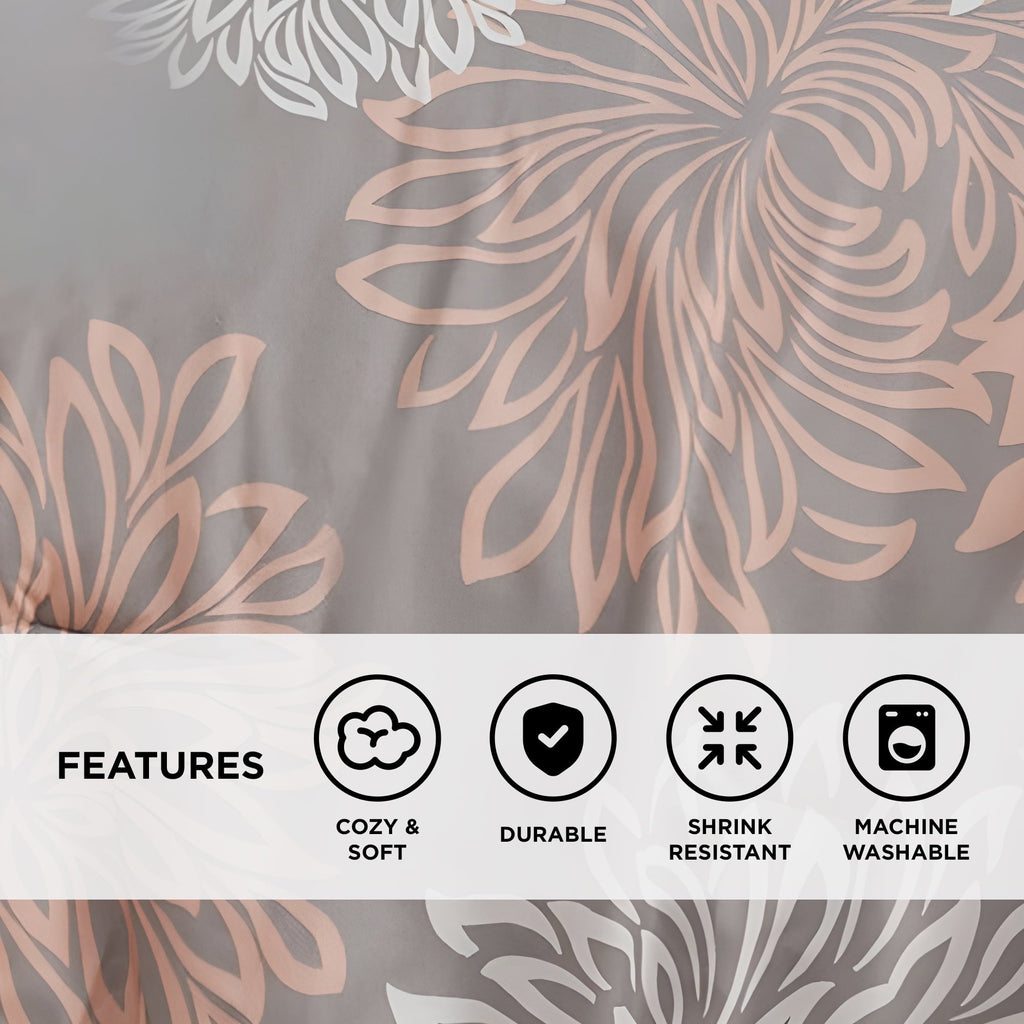 All-Season King Size Comforter Set, 5-Piece Floral Bedding Set for All Season, Blush Comforter Set King with Bed Skirt - All-Season Down Alternative Comforter Insert Detail