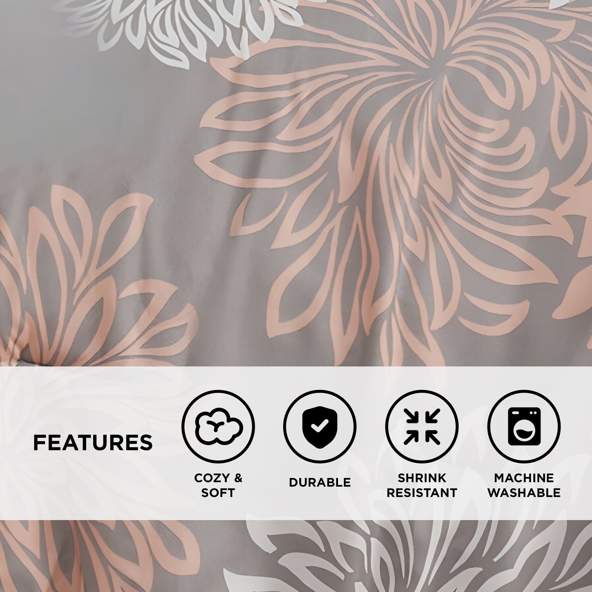 All-Season King Size Comforter Set, 5-Piece Floral Bedding Set for All Season, Blush Comforter Set King with Bed Skirt - All-Season Down Alternative Comforter Insert Detail