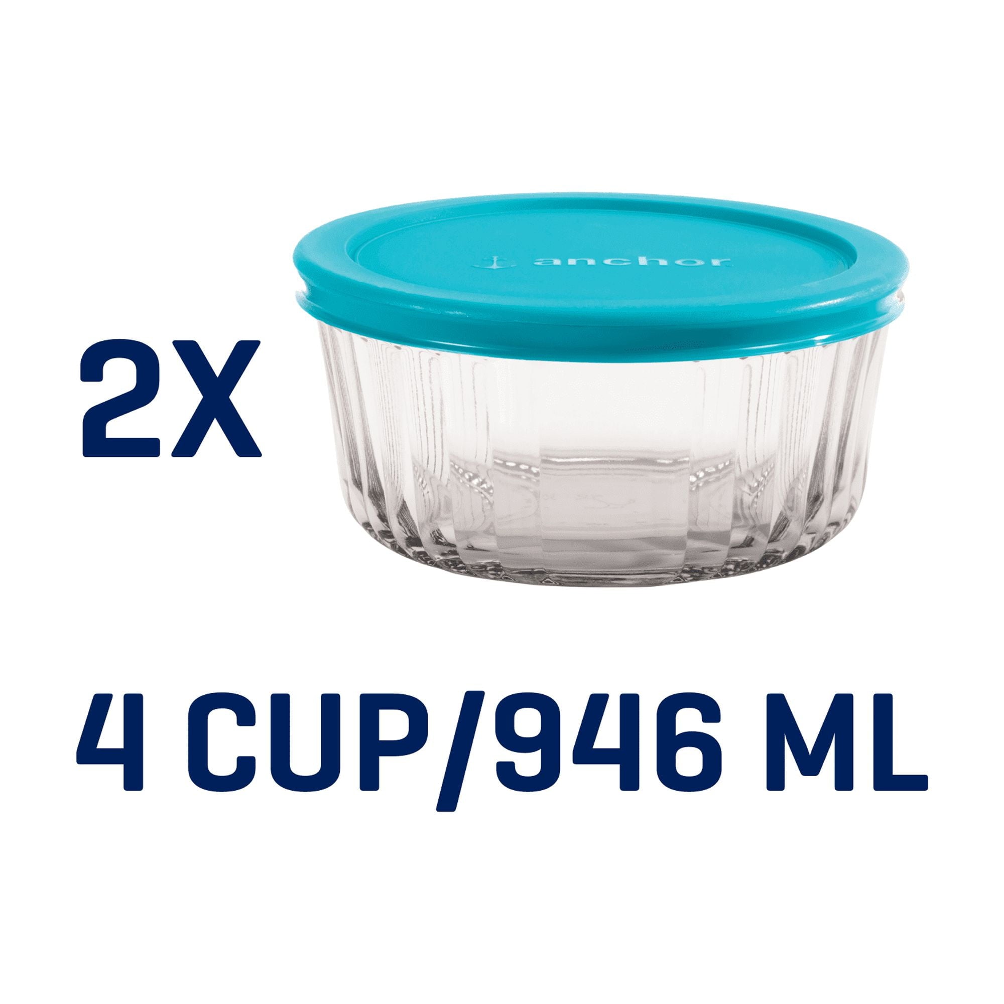 Deliciously Squishy Glass Food Storage Container with Lids, 4 Cup Round, Set of 2 - Playful Star & Heart Shaped Geometric NeeDoh Detail