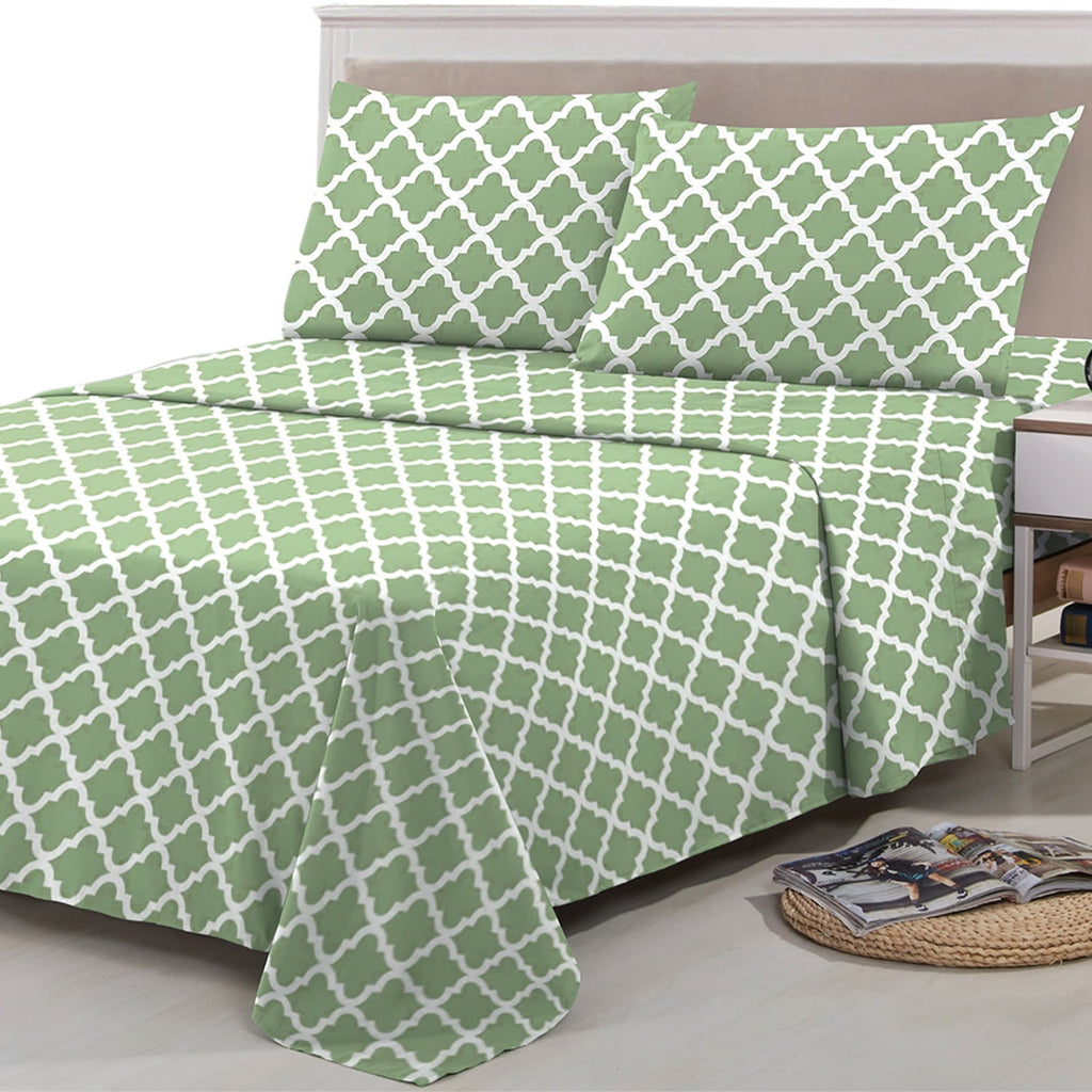 Premium Egyptian Cotton Quatrefoil Bed Sheet Set (King, Sage/White) 4 Piece Deep Pocket 1800 Series Microfiber Bed Sheet Set Contains 1 Fitte... - Luxury Bed Sheet Set with Deep Pockets Detail