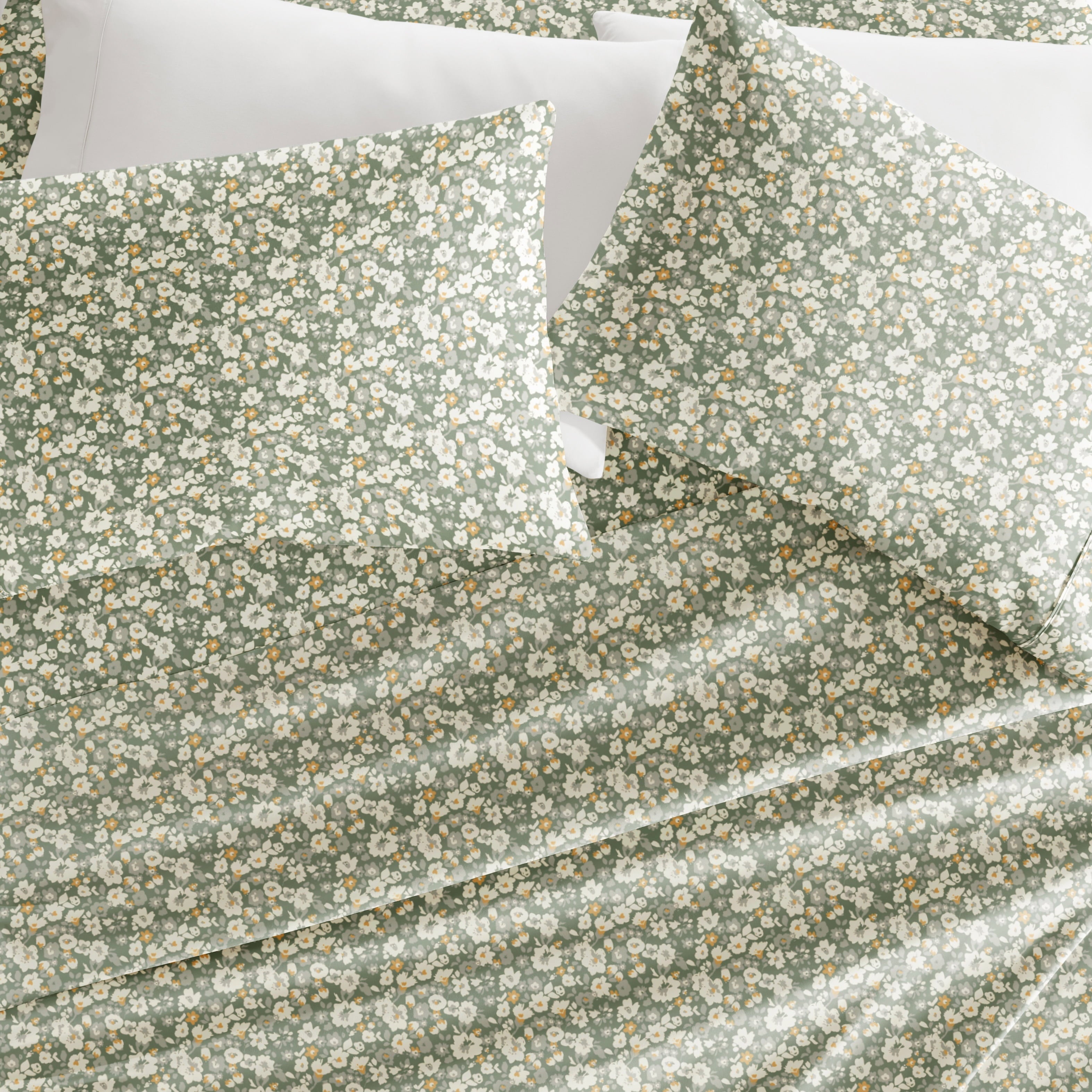 Ultra-Soft 4 Piece Pattern Microfiber Bed Sheets Set, Floral Dream Eucalyptus, Twin - Luxury Bed Sheet Set with Deep Pockets Detail